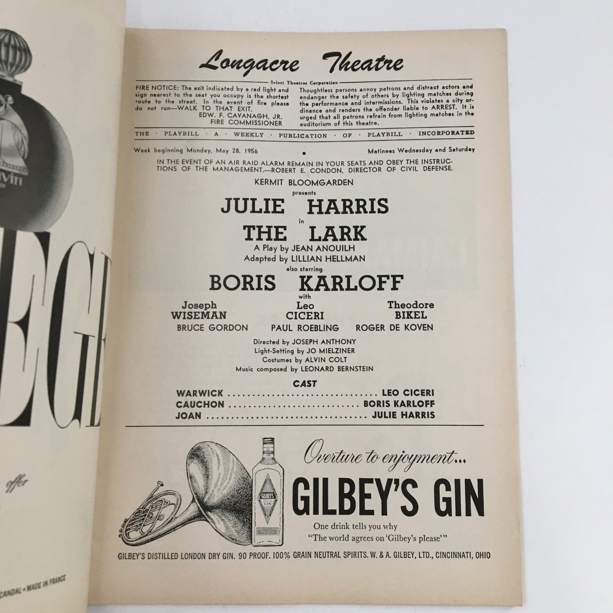 1956 Playbill Longacre Theater Presents Julie Harris in The Lark by J. Anthony