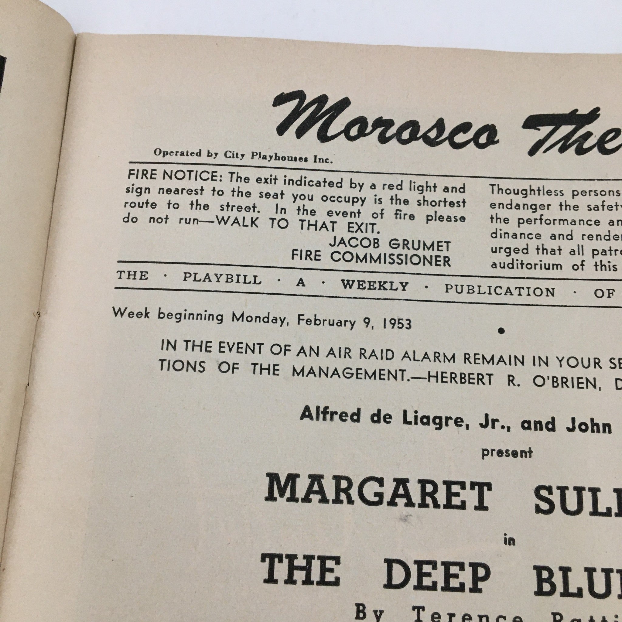 1953 Playbill Morosco Theatre Present Margaret Sulavan in The Deep Blue Sea