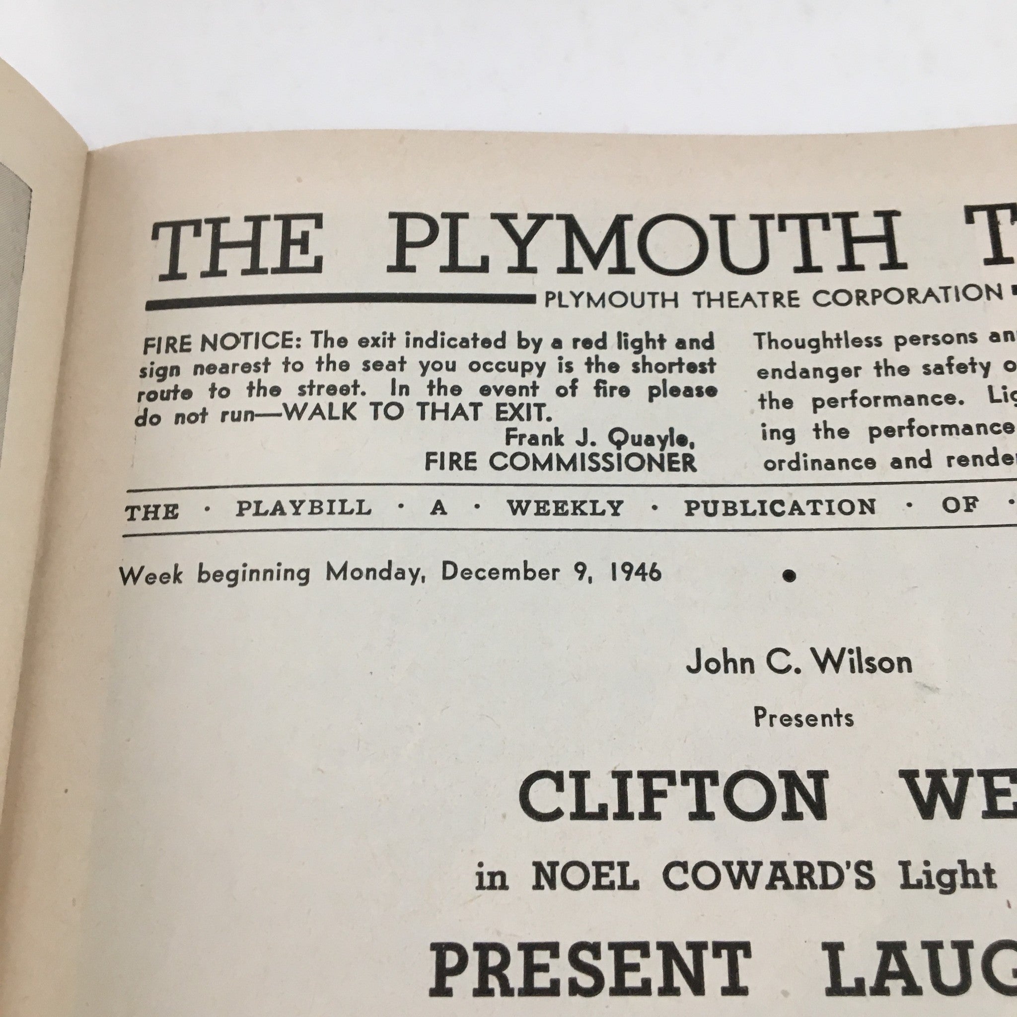 1946 Playbill The Plymouth Theatre Present Clifton Webb in Present Laughter