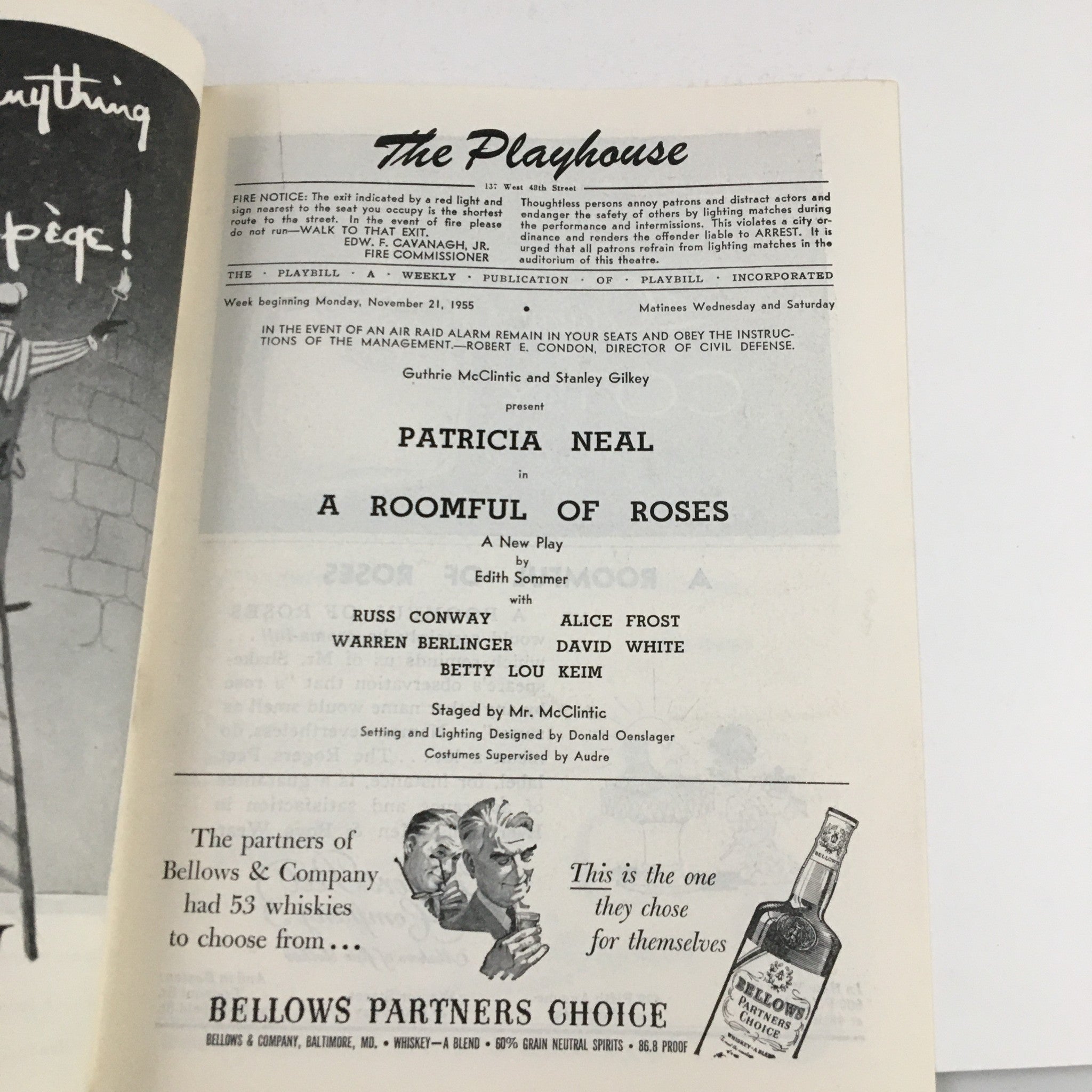 1955 Playbill The Playhouse Present Patricia Neal in A Roomful of Roses