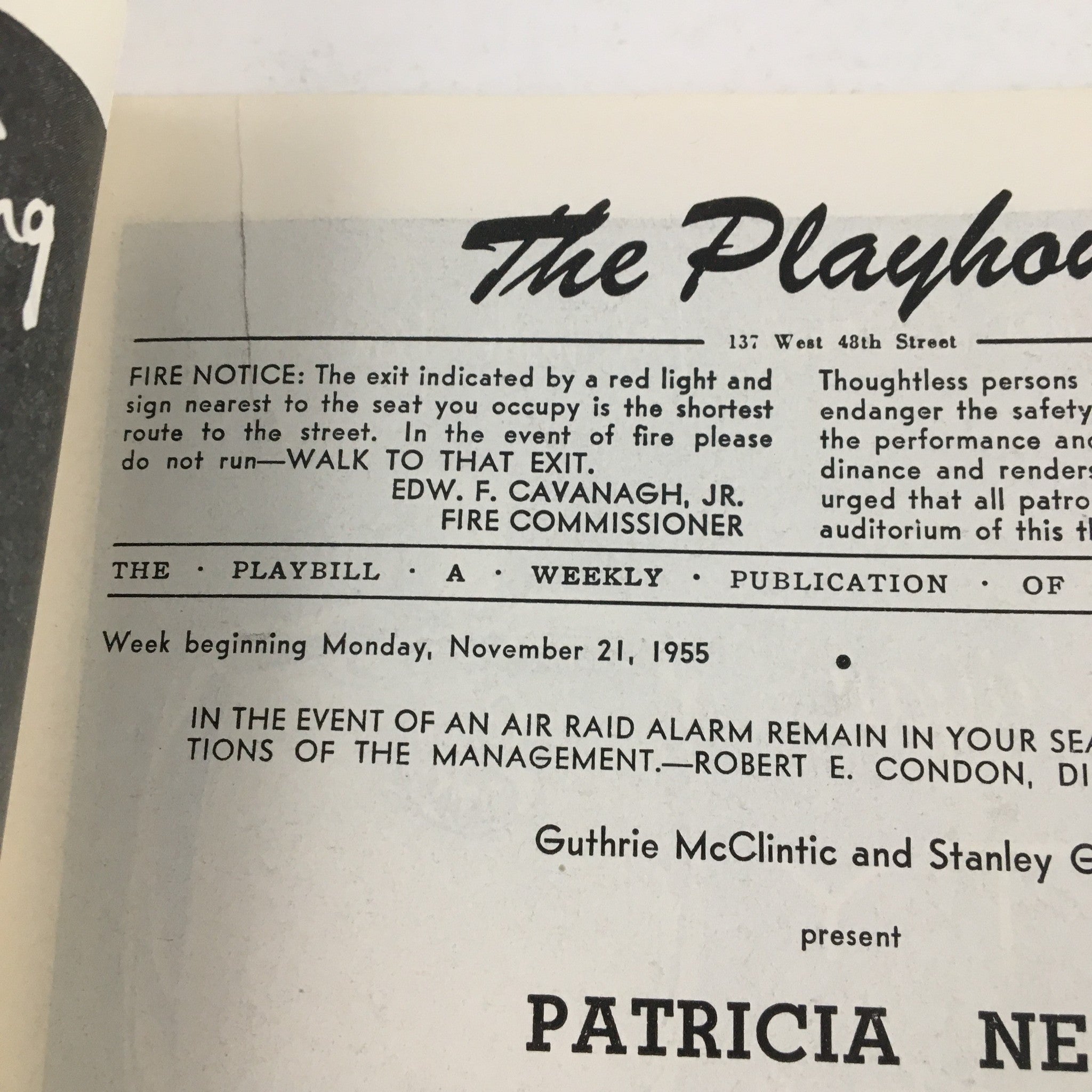 1955 Playbill The Playhouse Present Patricia Neal in A Roomful of Roses