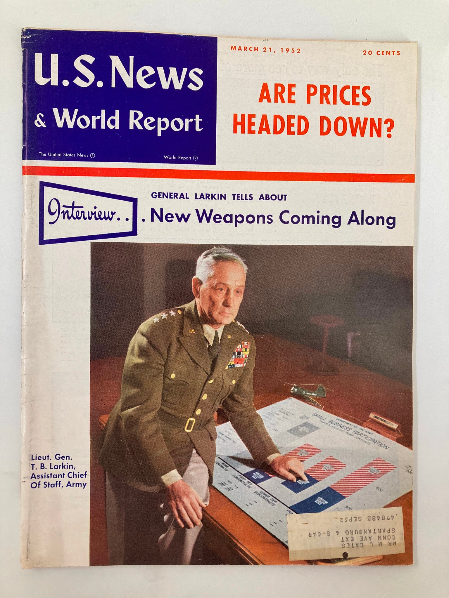 US News & World Report Magazine March 21 1952 Lieut. Gen. Thomas B. Larkin