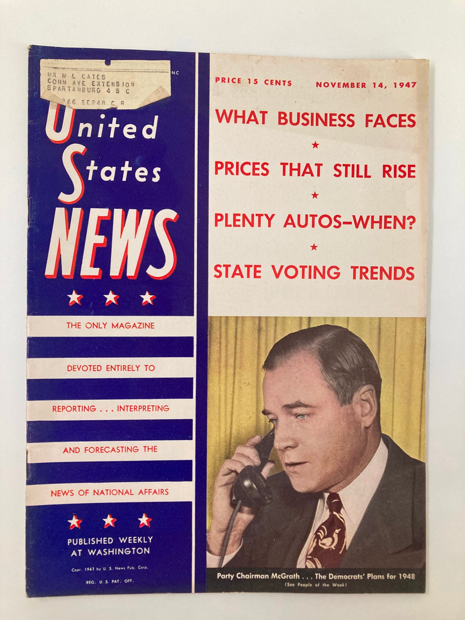 US News & World Report Magazine November 14 1947 Party Chairman J Howard McGrath