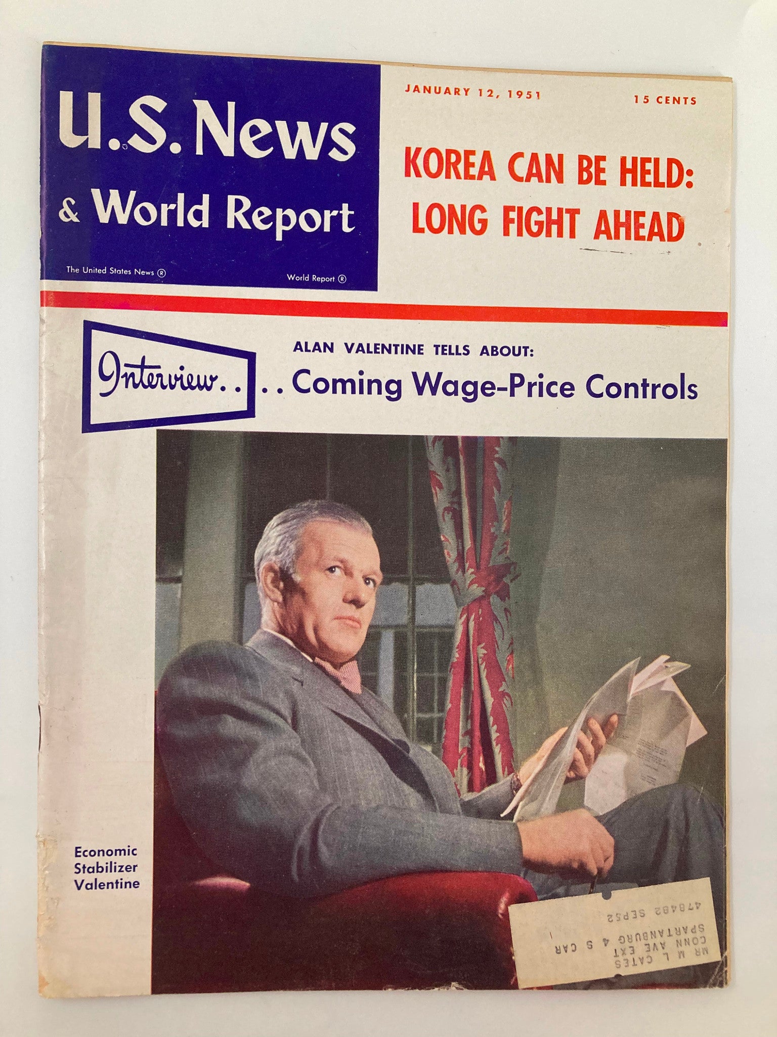 US News & World Report Magazine January 12 1951 Allan Valentine Talks Wage-Price