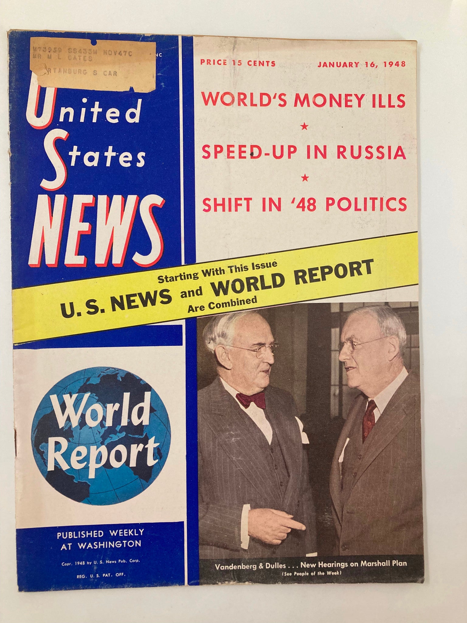 US News & World Report Magazine January 16 1948 Vanderberg and Dulles Hearings