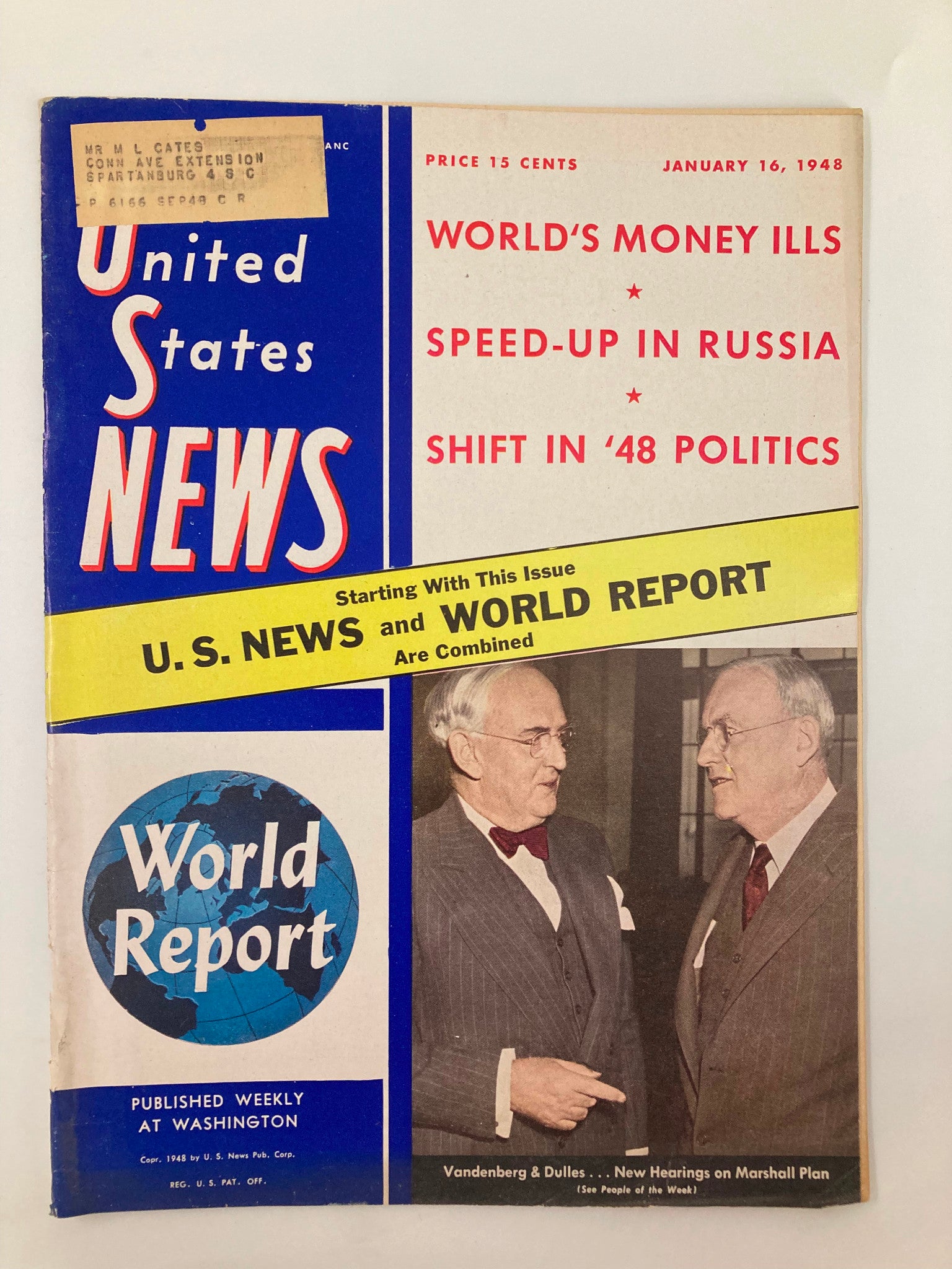 US News & World Report Magazine January 16 1948 Vandenberg, Dulles Marshall Plan