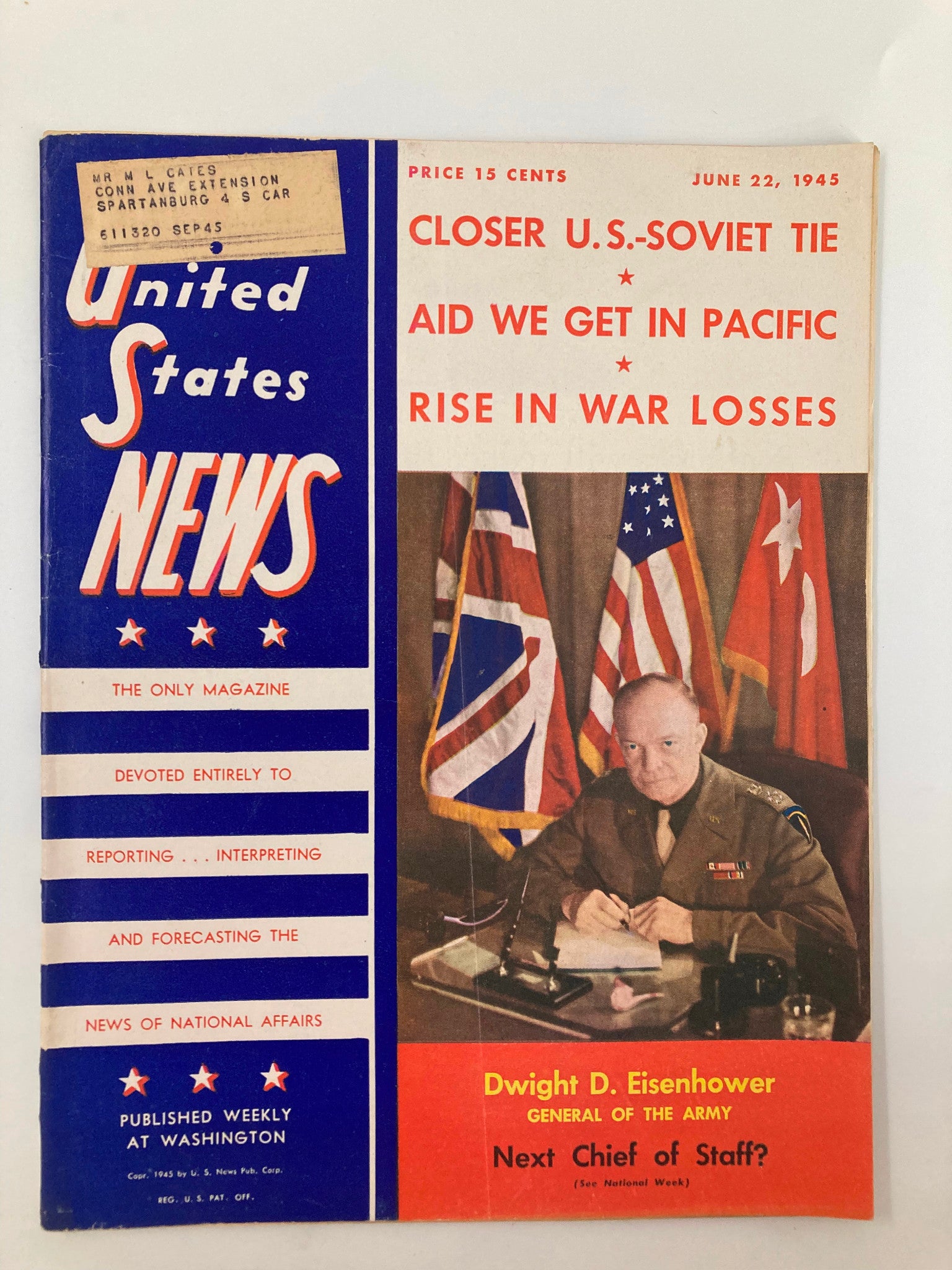 US News & World Report Magazine June 22 1945 Gen. of Army Dwight D. Eisenhower