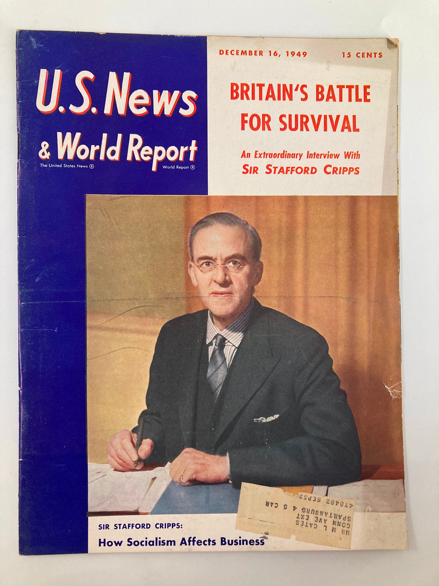 US News & World Report Magazine December 16 1949 Sir Stafford Cripps Interview