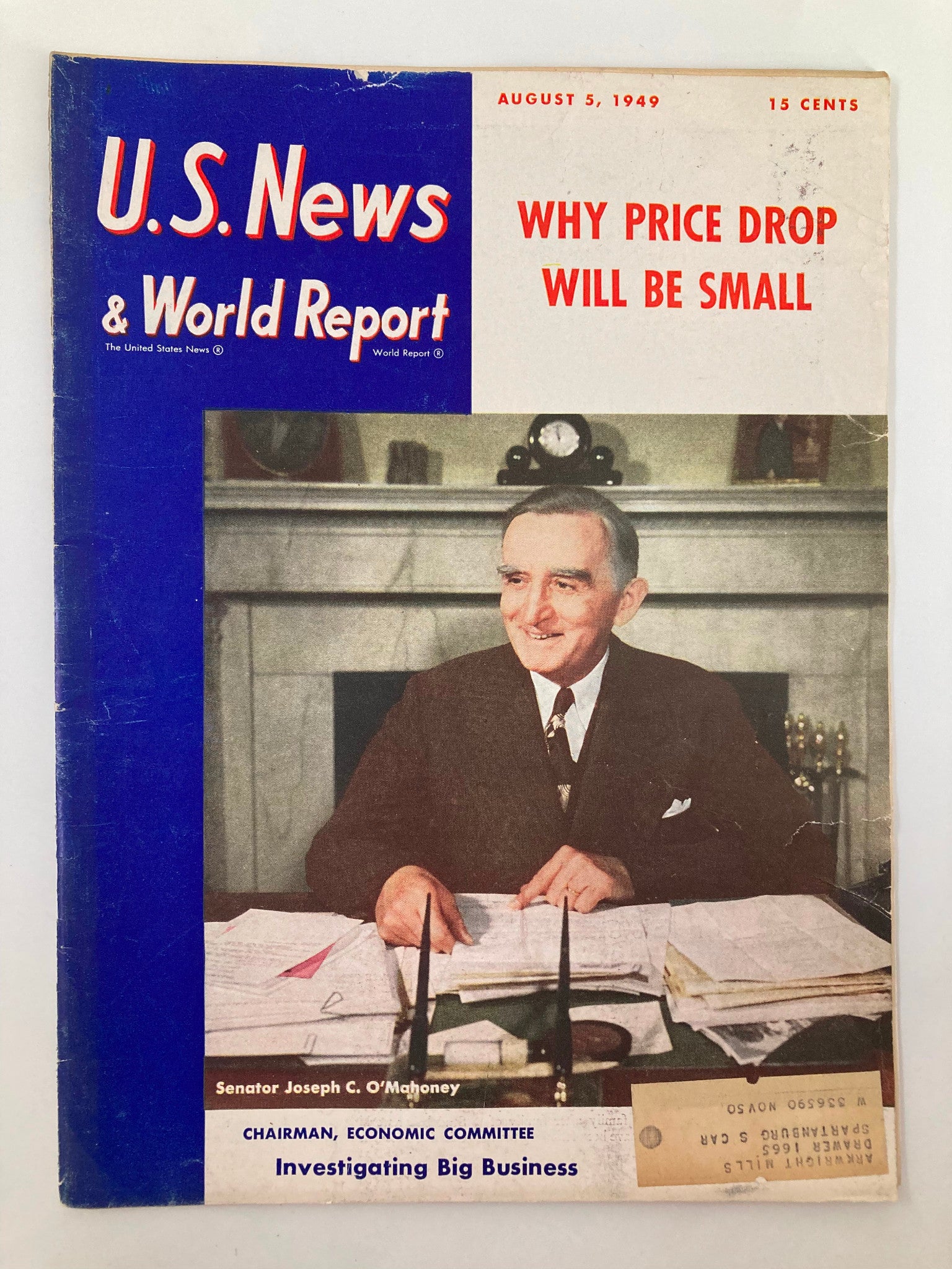 US News & World Report Magazine August 5 1949 Senator Joseph C. O'Mahoney