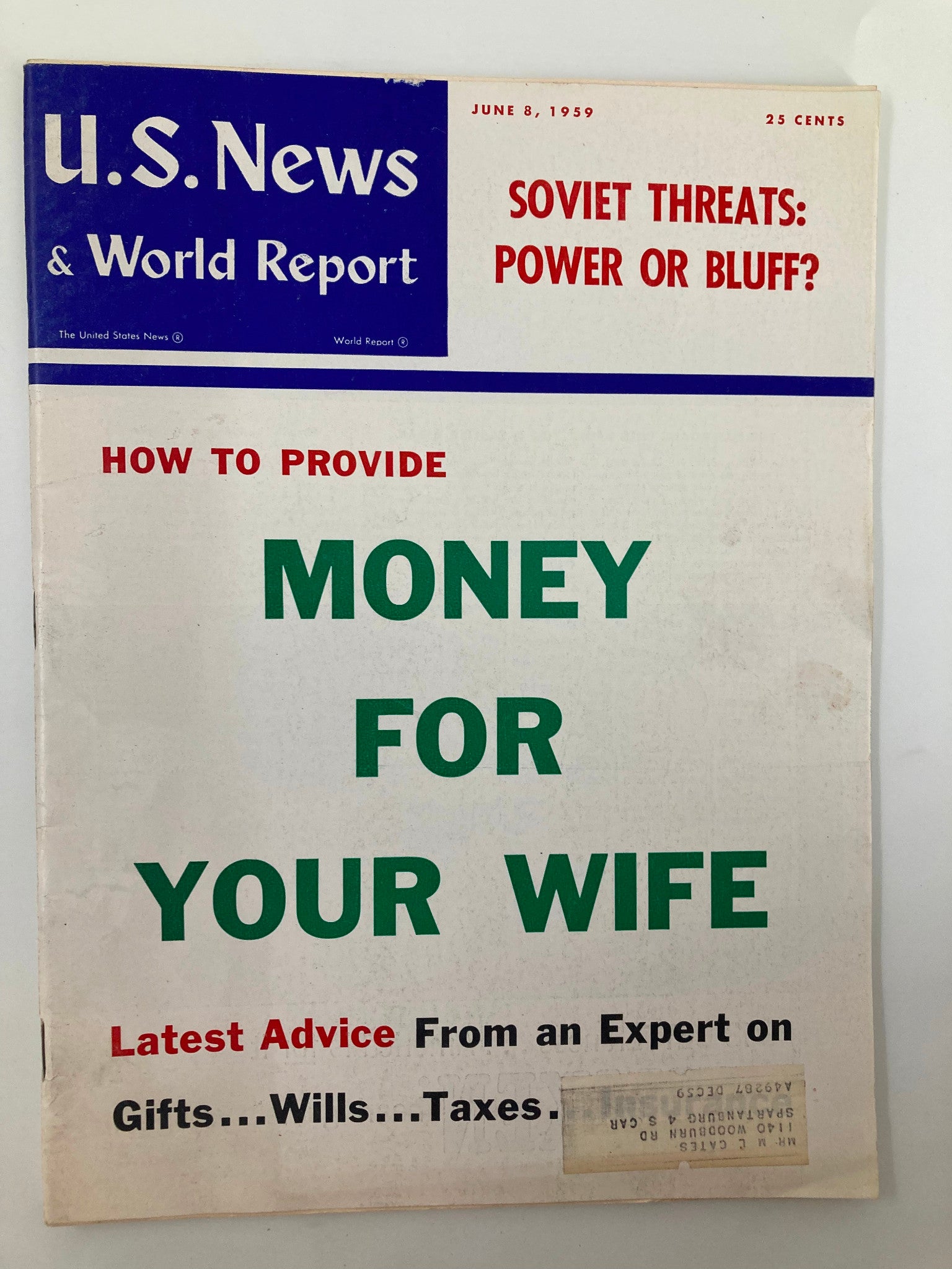 US News & World Report Magazine June 8 1959 Provide Money For Your Wife