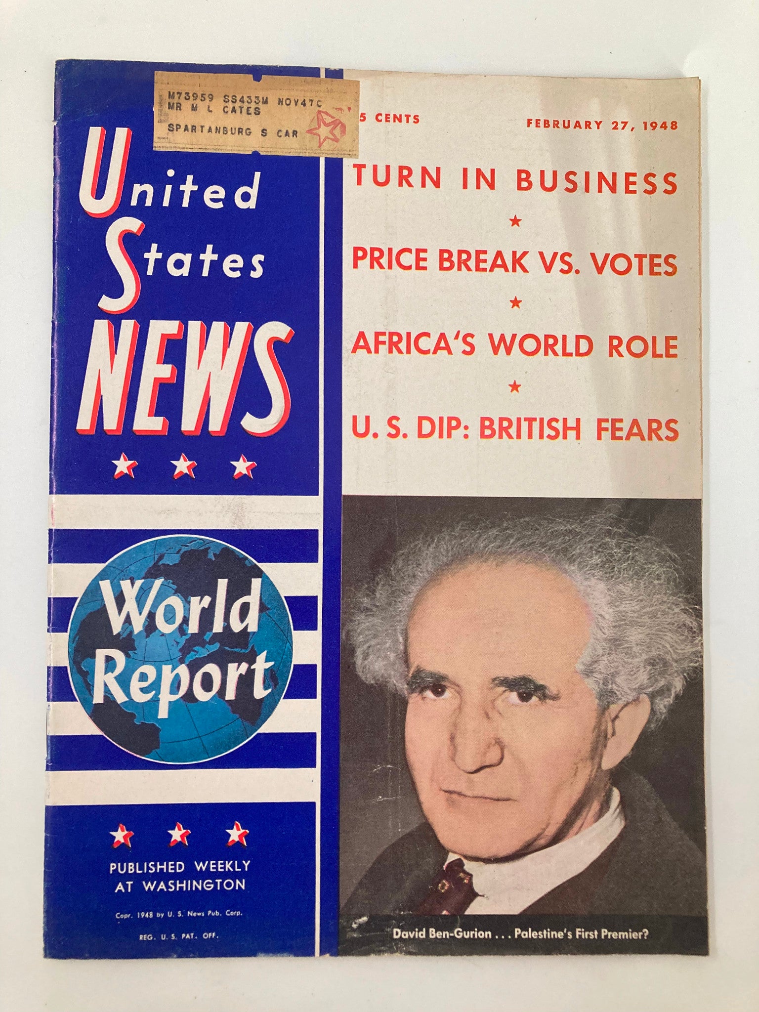 US News & World Report Magazine February 27 1948 First Premier David Ben-Gurion