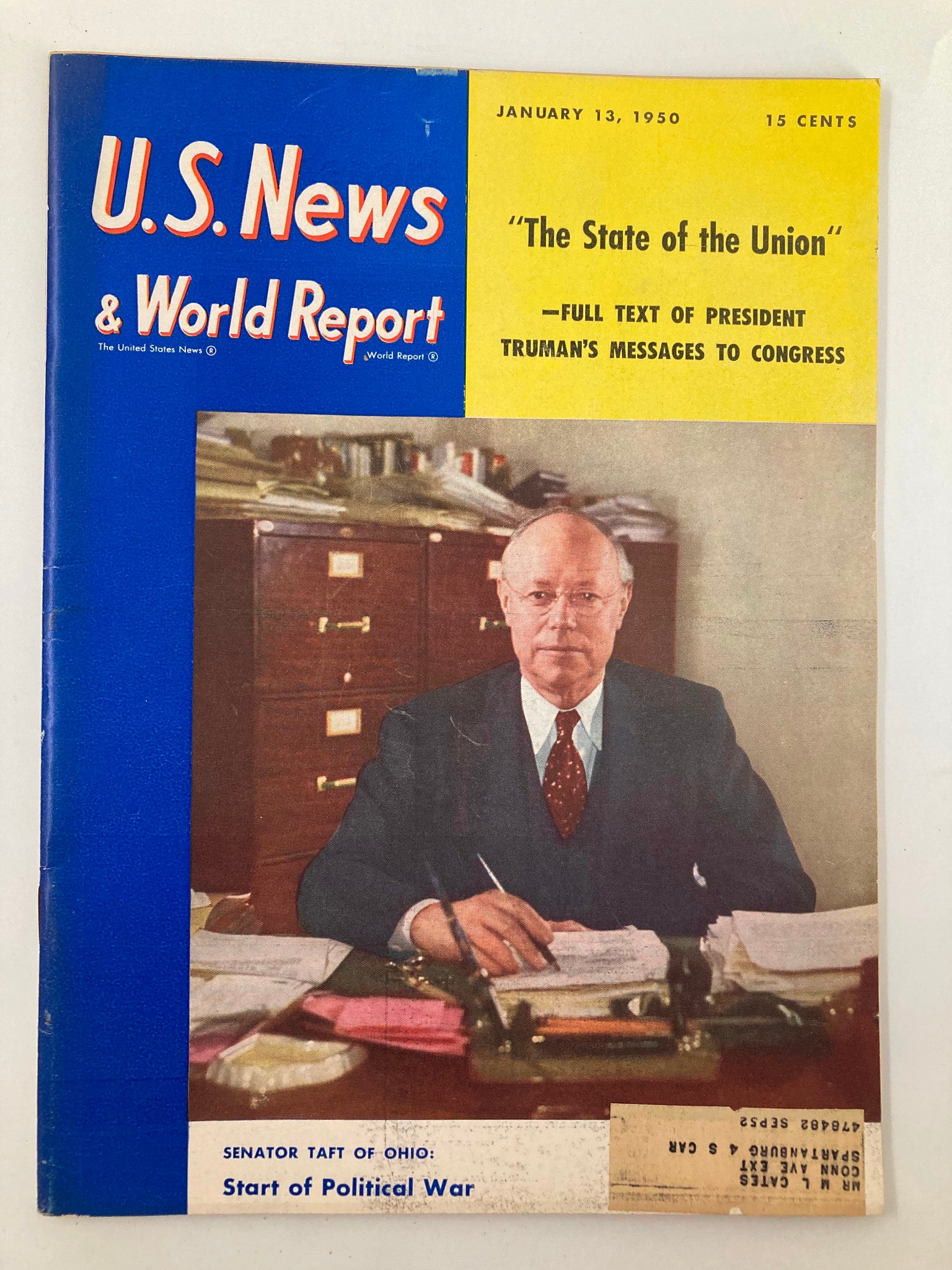 US News & World Report Magazine January 13 1950 Senator Robert Alphonso Taft