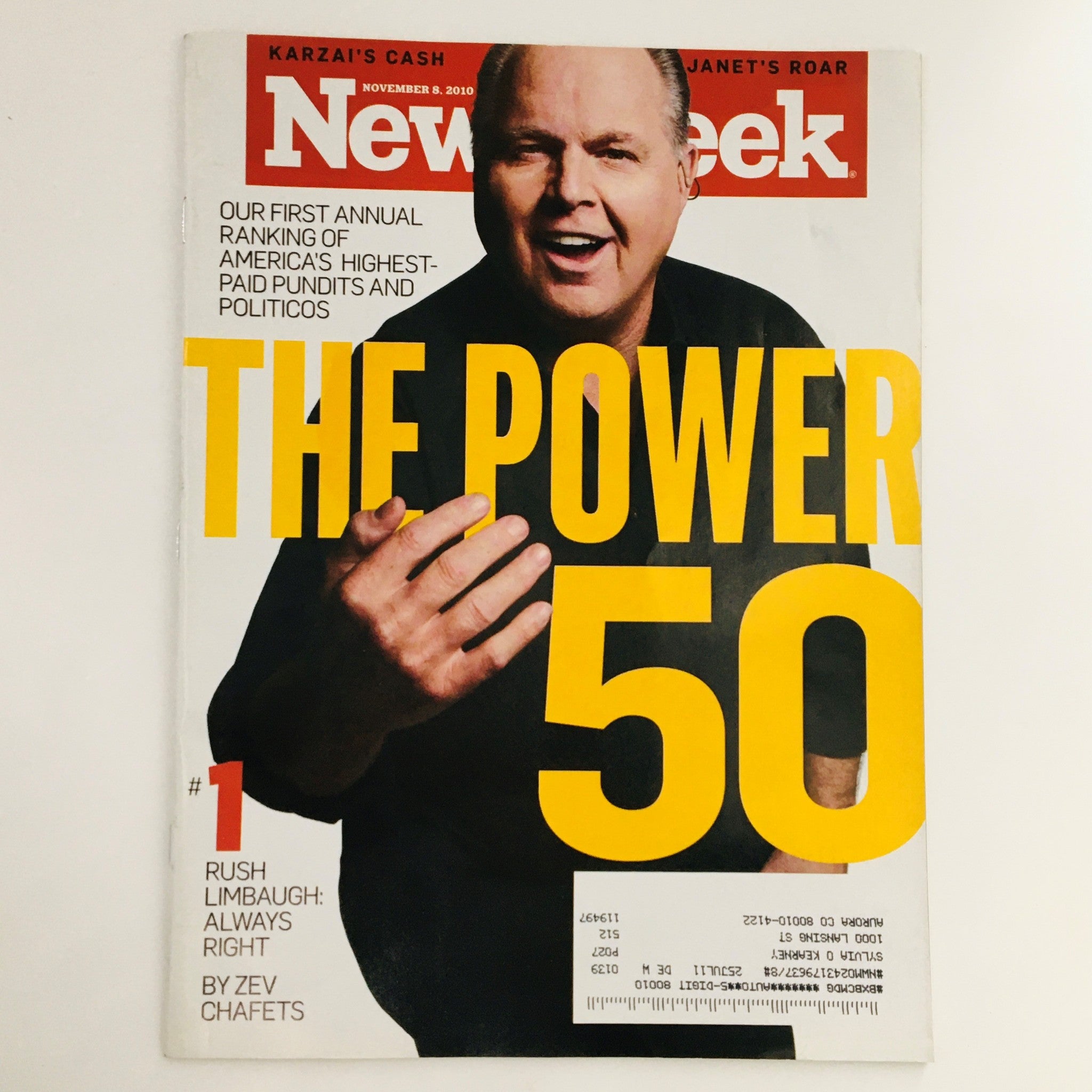 Newsweek Magazine November 8 2010 Rush Limbaugh & Janet Jackson