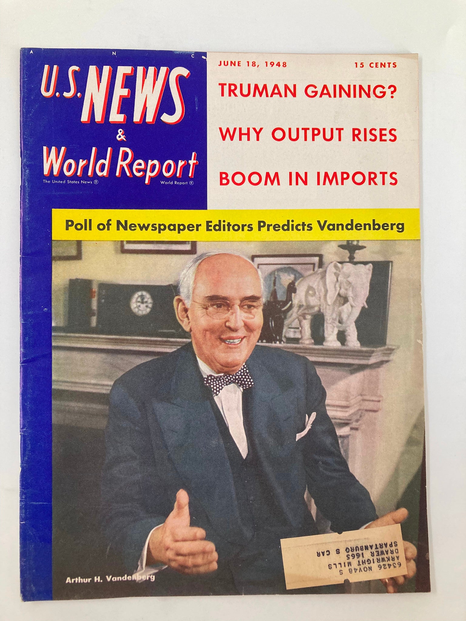 US News & World Report Magazine June 18 1948 Poll of Arthur H. Vandenberg