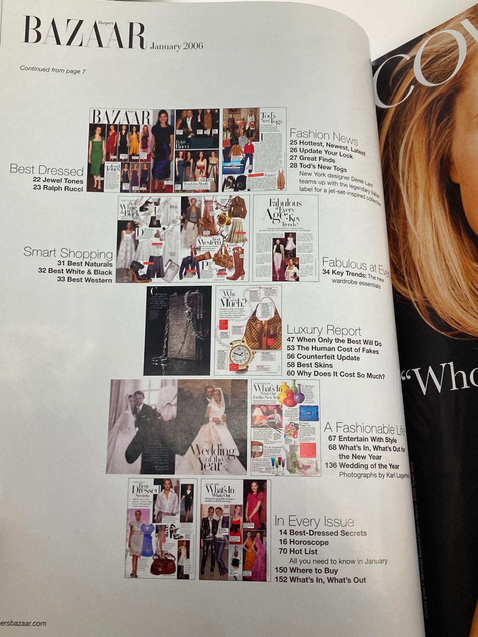Interior page from Harper's Bazaar Magazine January 2006 displaying fashion highlights and editorial content relevant to the best-dressed styles of the month.