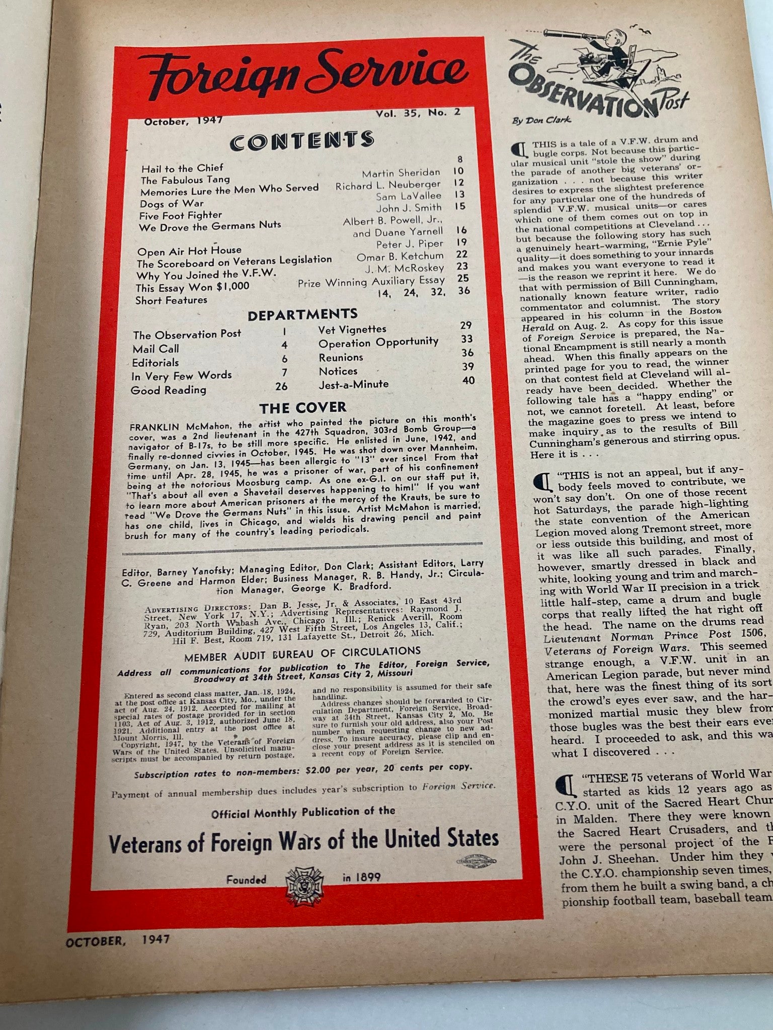 VTG Foreign Service Magazine October 1947 Vol 35 #2 University Progress Report