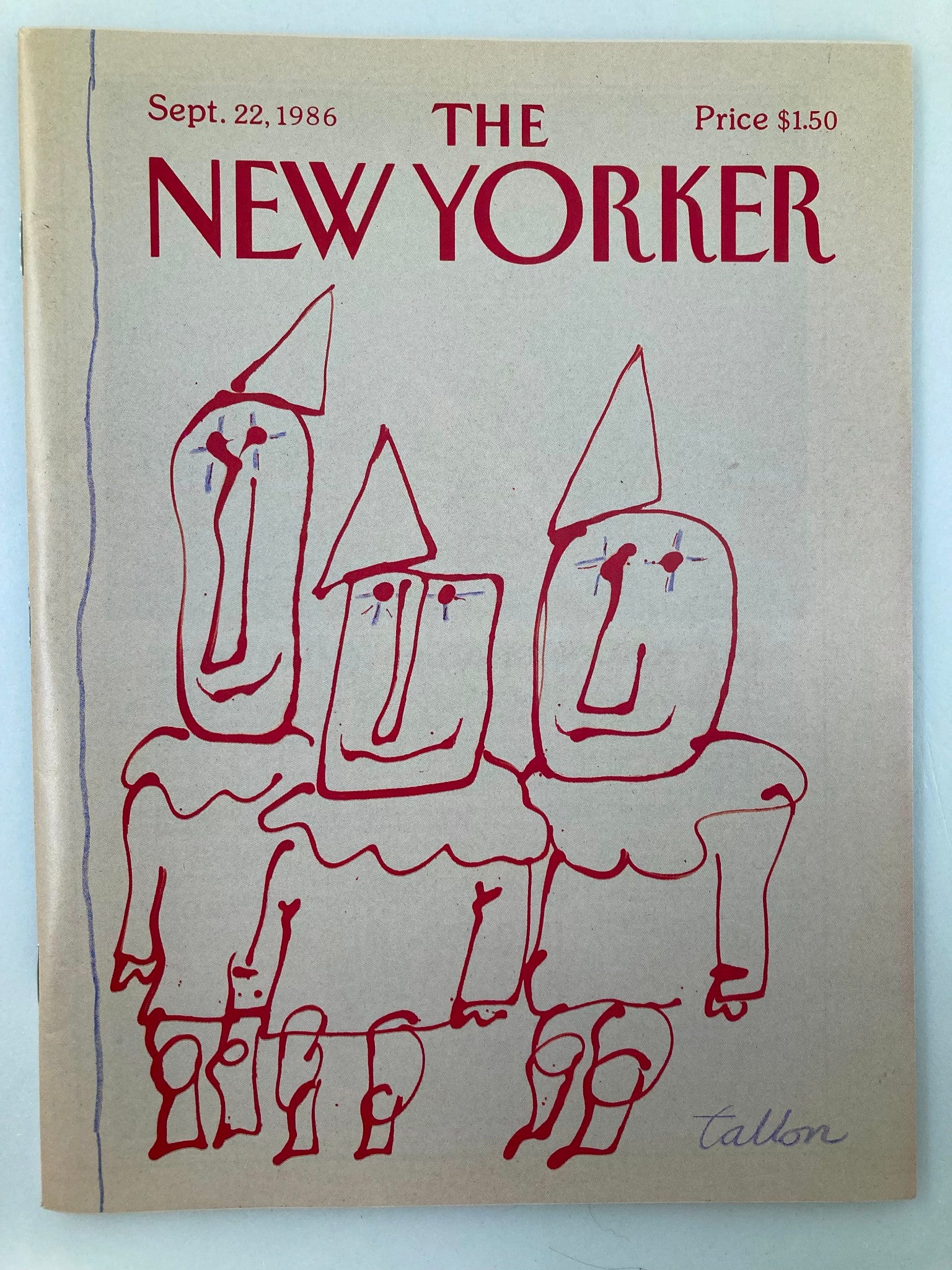 The New Yorker Full Magazine September 22 1986 Trio by Robert Tallon No Label