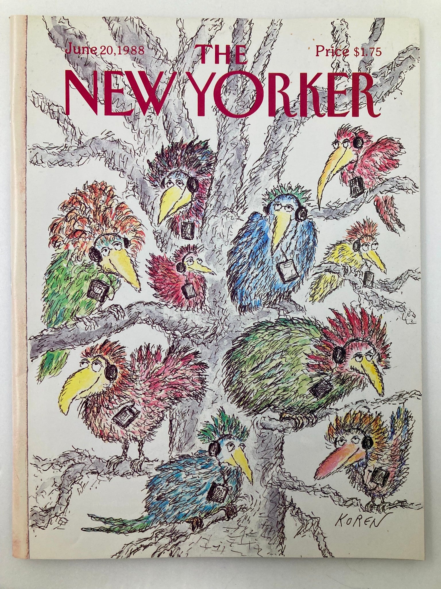 The New Yorker Full Magazine June 20 1988 Tree Birds by Edward Koren No Label