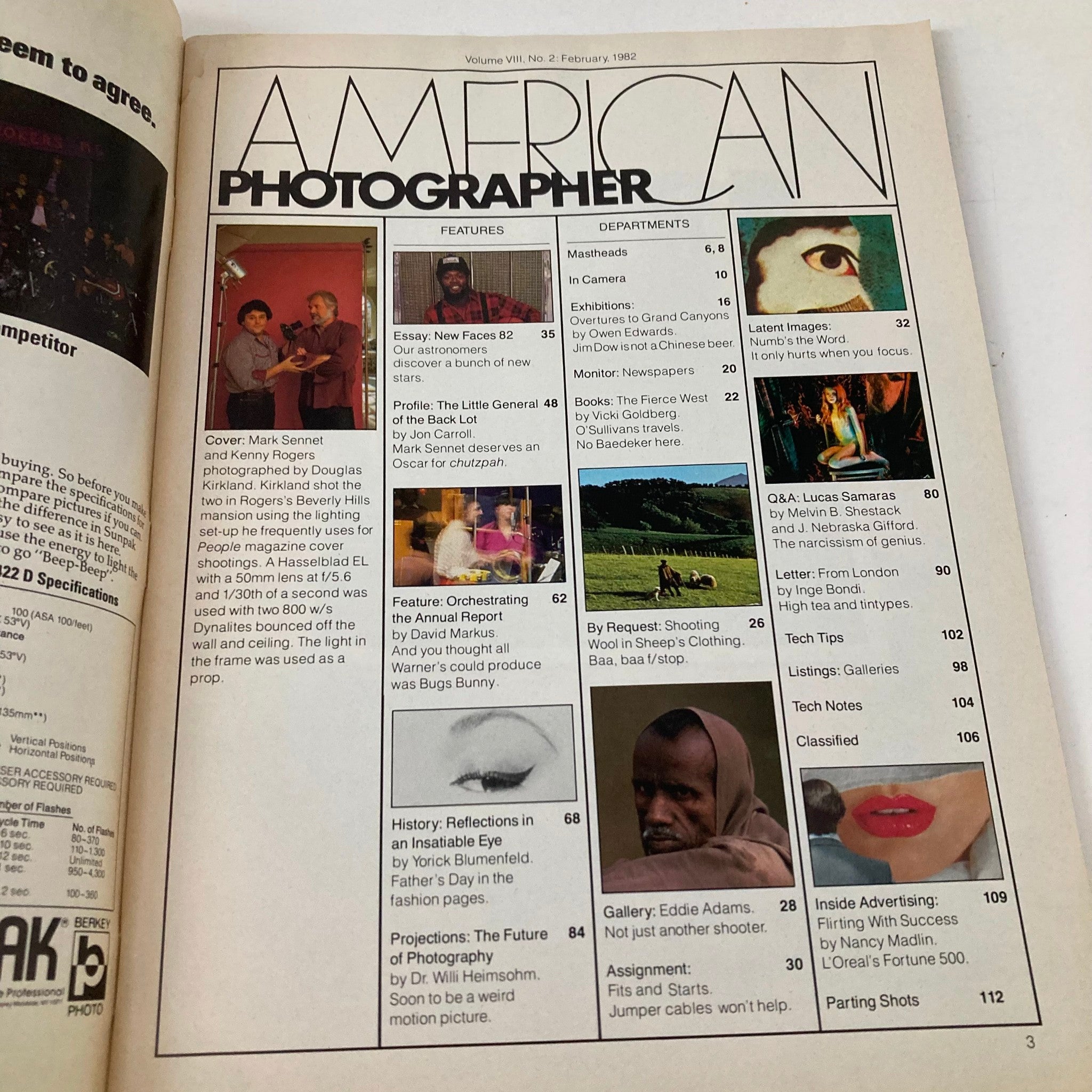 American Photographer Magazine February 1982 Mark Sennet & Kenny Rogers No Label