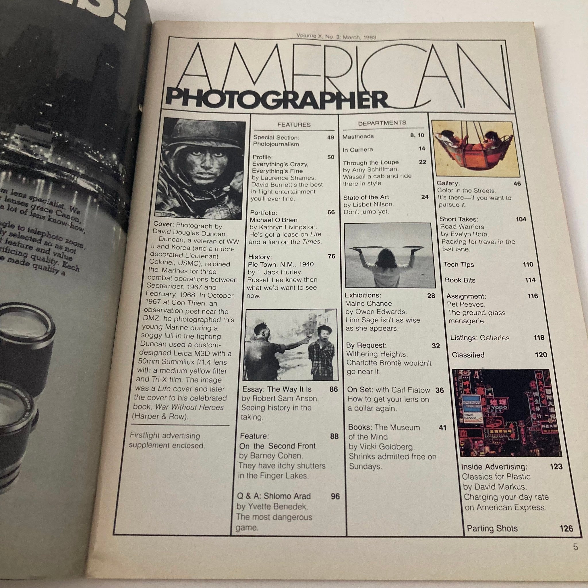 American Photographer Magazine Mach 1983 Duncan, Veteran WWII & Korea No Label