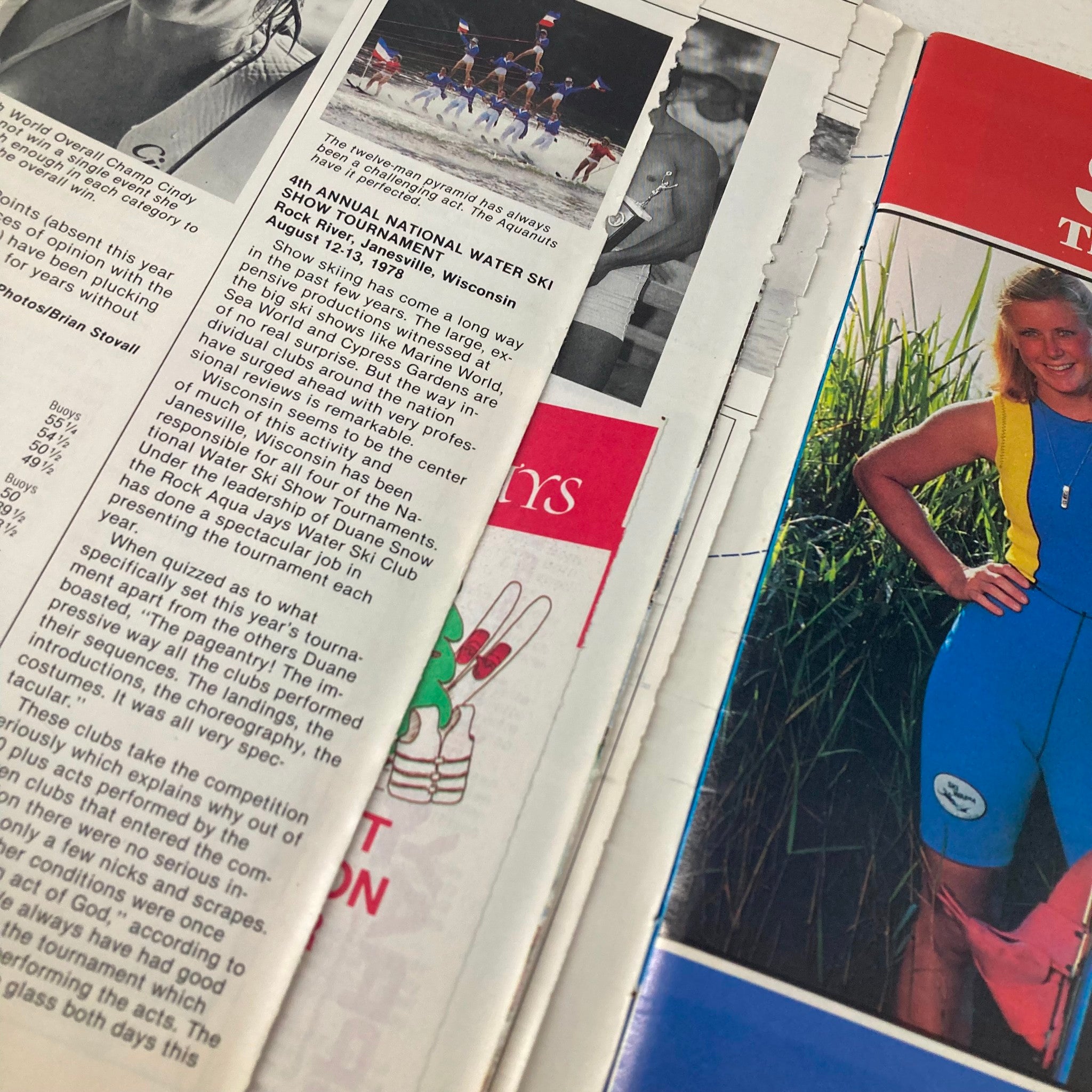 Interior page of Spray's Water Ski Magazine, Fall 1980, Vol 4 No. 7, featuring text about the National Water Ski Show Tournament with visual elements related to water skiing.