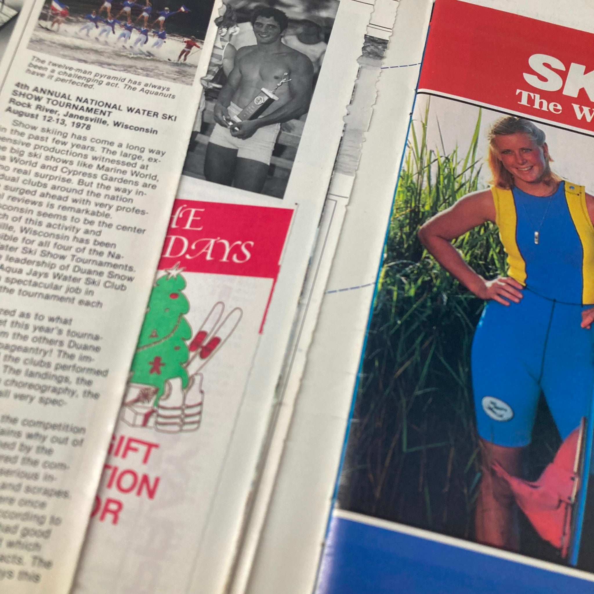 Interior spread of Spray's Water Ski Magazine, Fall 1980, Vol 4 No. 7, detailing the history and events of water skiing shows.