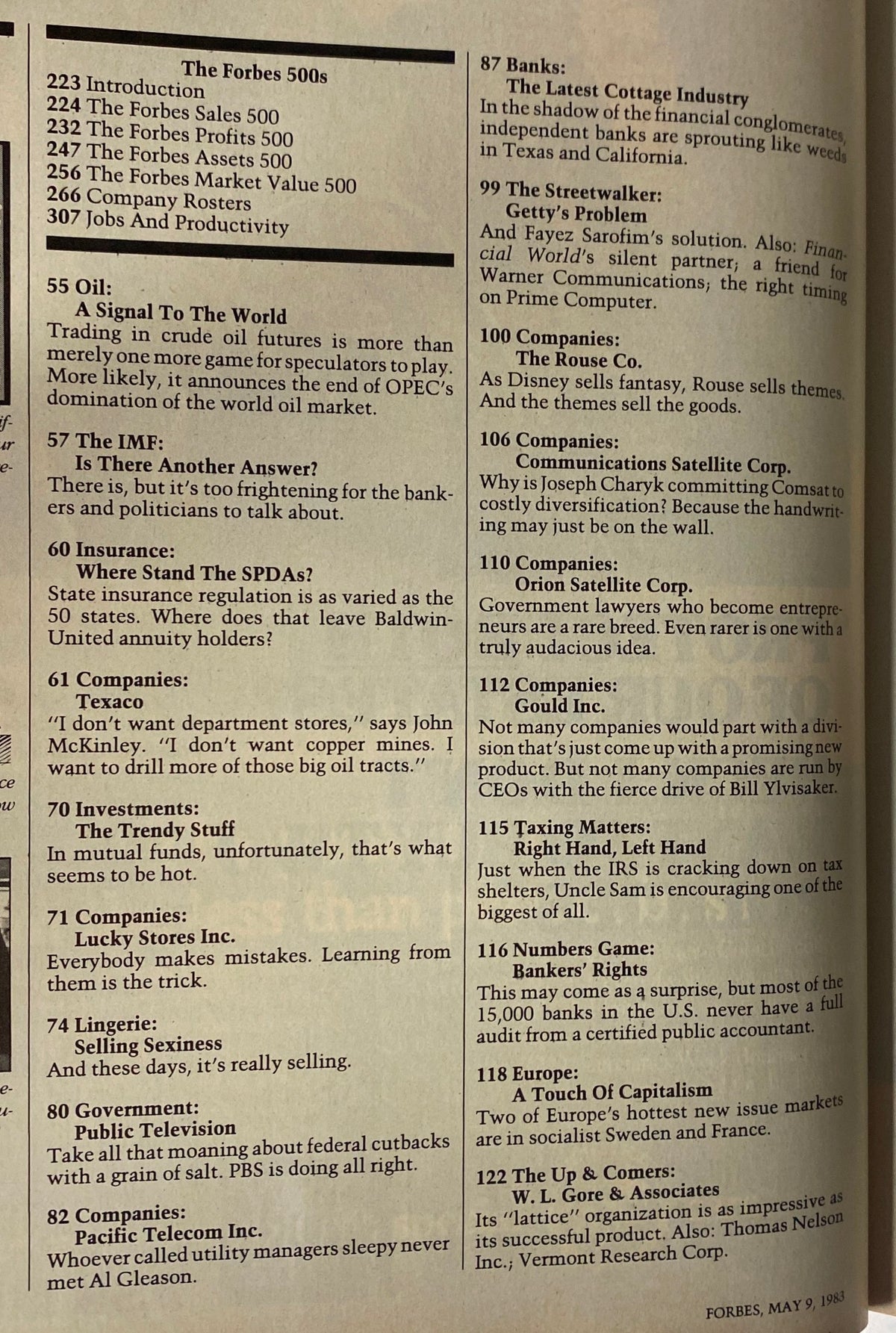 Magazine Ranking Sheet Forbes May 9, 1983 Corporate Rankings Vintage Magazine