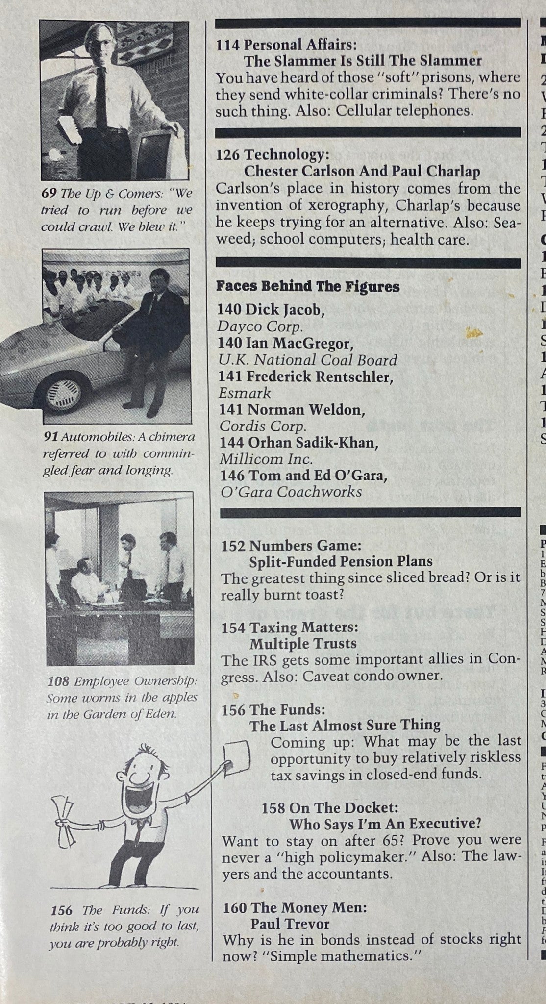 Page from Forbes Magazine April 23, 1984 displaying articles on various companies and business insights of the era.