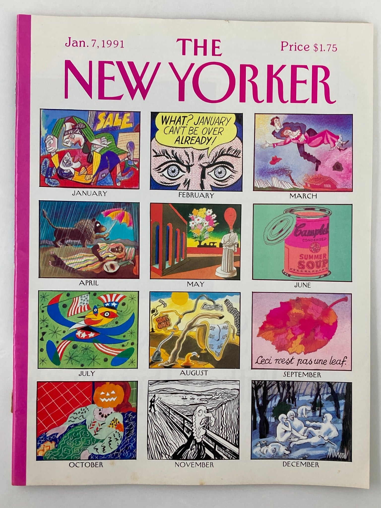 The New Yorker Full Magazine January 7 1991 Monthly Comics by Mahood VG No Label