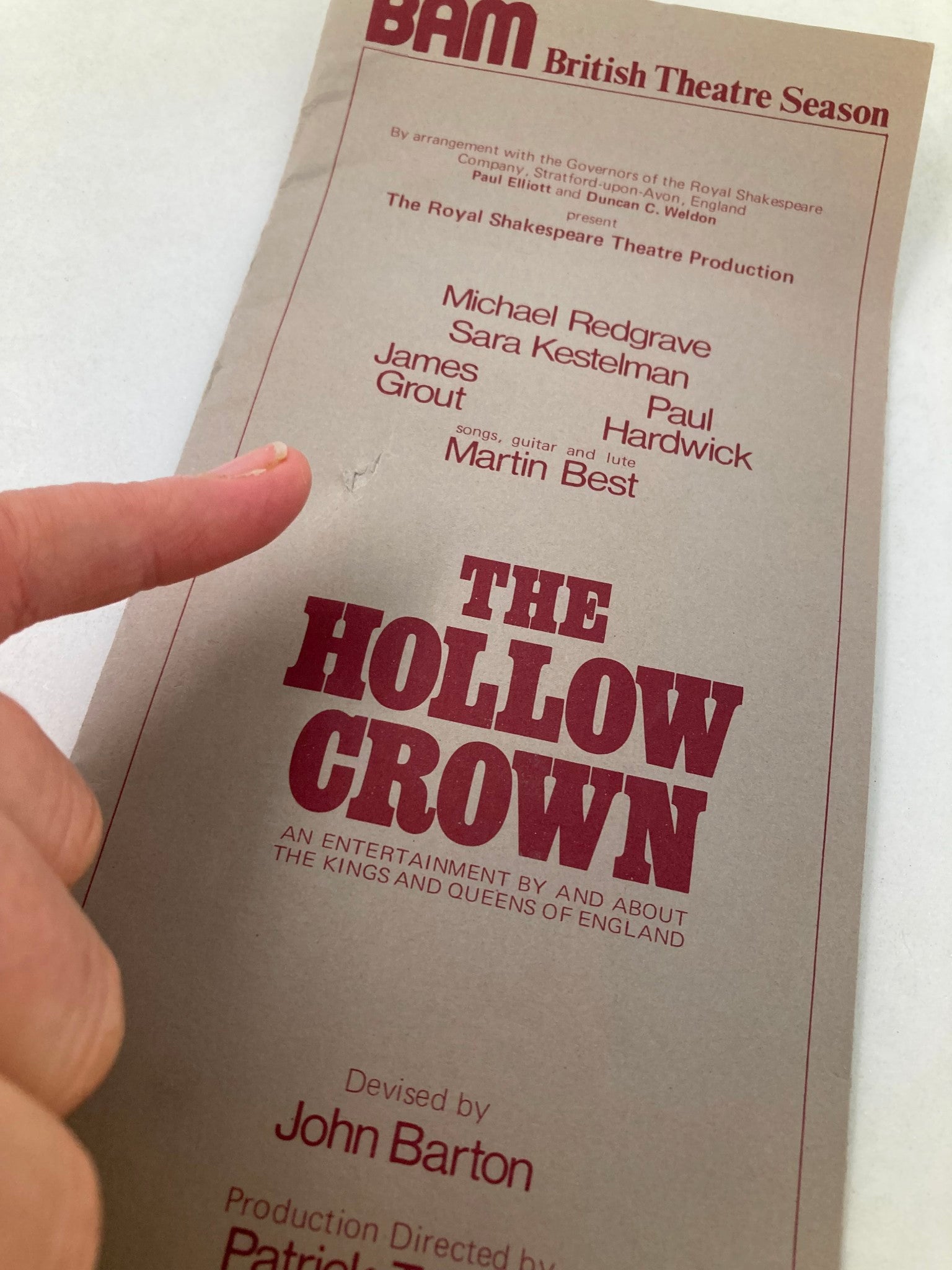 1974 Souvenir Program Bam British Theatre Season James Grout in The Hollow Crown