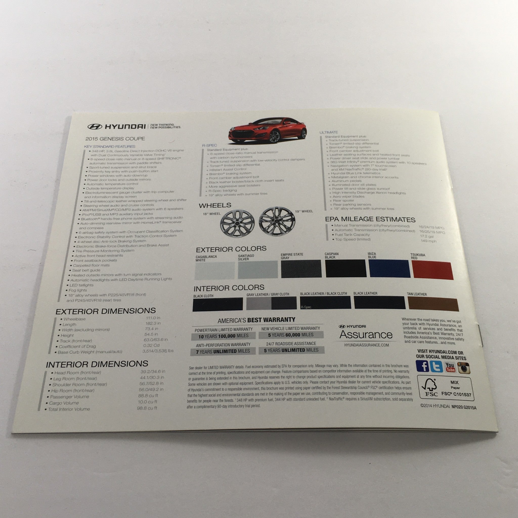 2015 Hyundai Genesis Coupe Dealership Car Auto Brochure Catalog