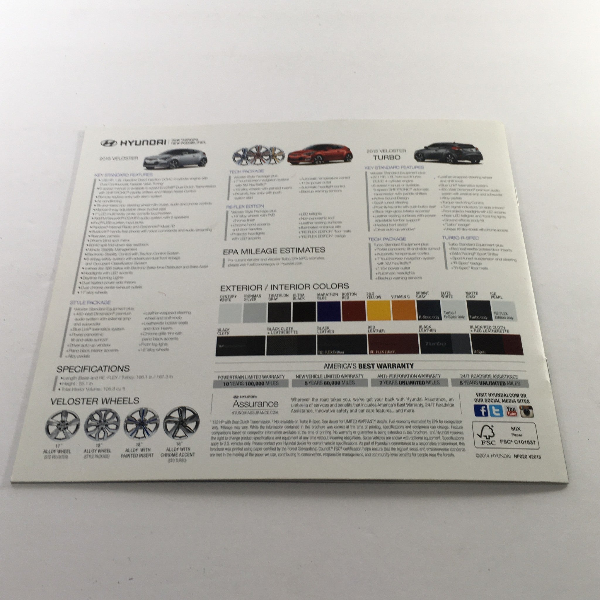 2015 Hyundai Veloster Dealership Car Auto Brochure Catalog