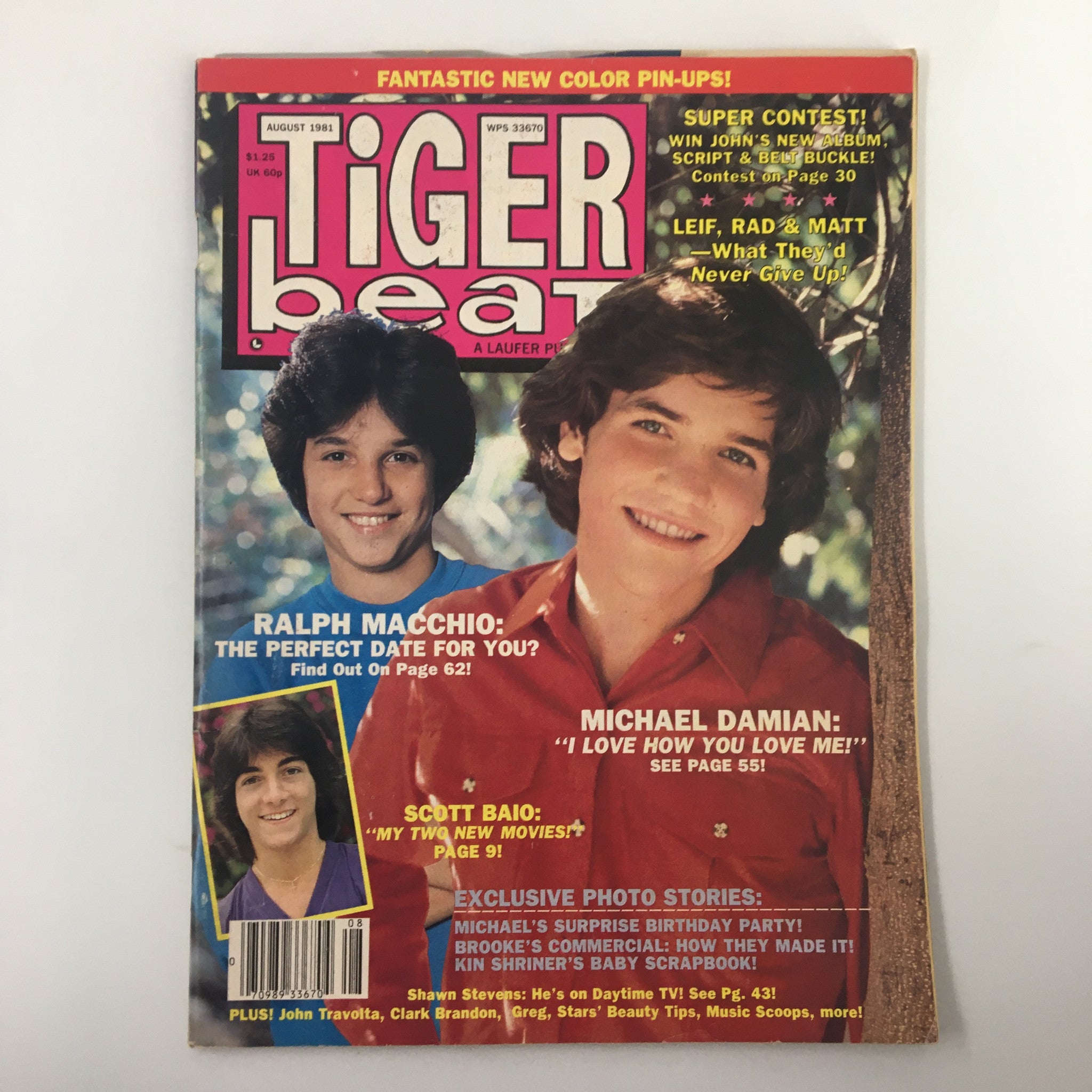 VTG Tiger Beat Magazine August 1981 featuring Ralph Macchio and Michael Damian on the cover, capturing the essence of teen pop culture in the early 1980s.