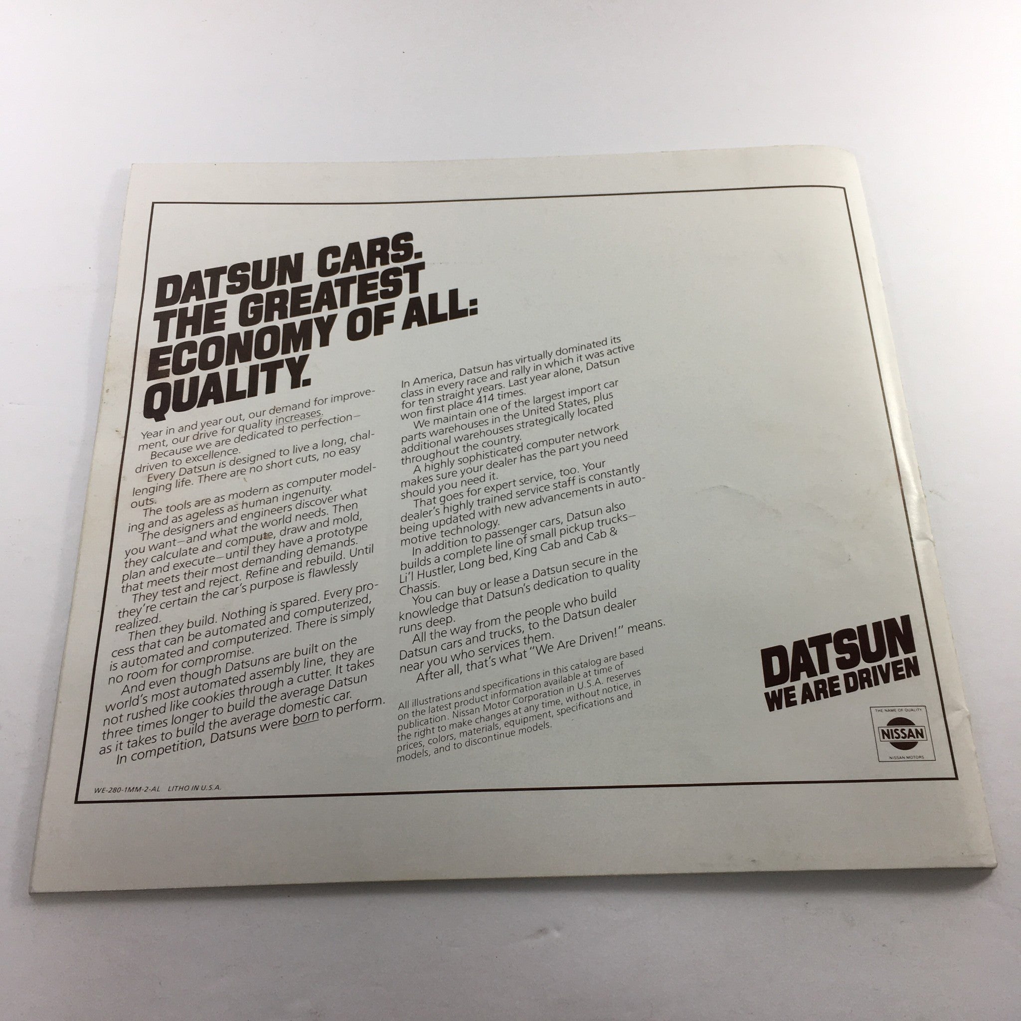 1980 Datsun Quality Shows Dealership Car Auto Brochure Catalog