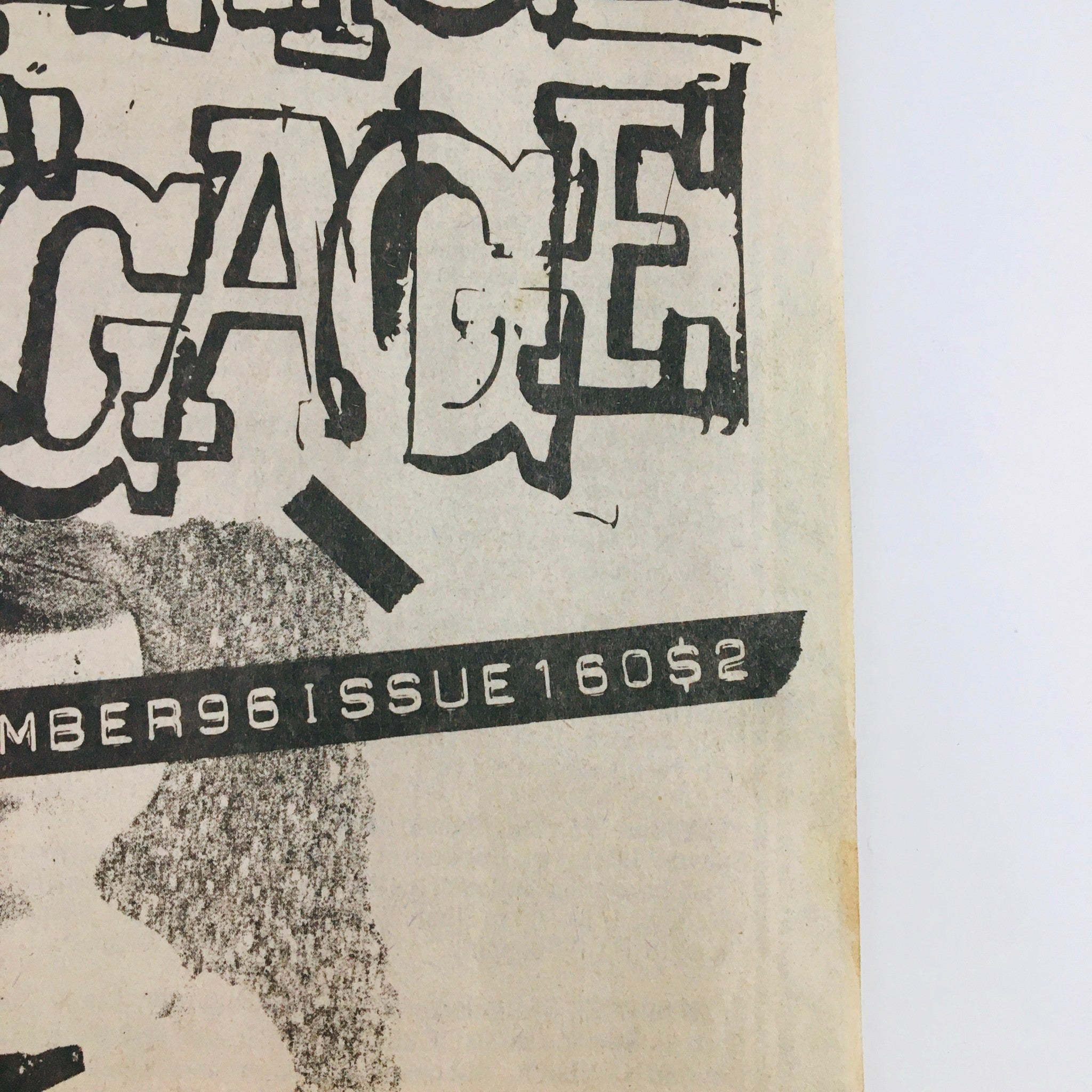 Close-up of the title 'Marriage & Mortgage' from Maximum RocknRoll Magazine September 1996 #160, showcasing punk-style typography.