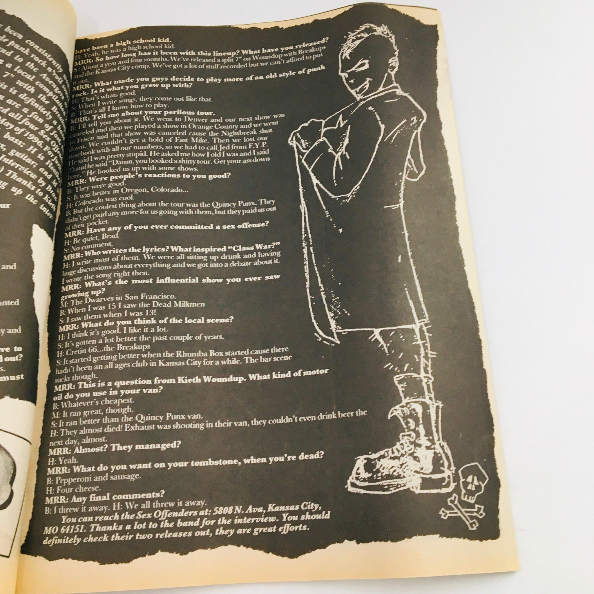 Interior page of Maximum RocknRoll Magazine September 1996 #160 featuring an interview with a punk band, showcasing vintage punk aesthetics and typography.