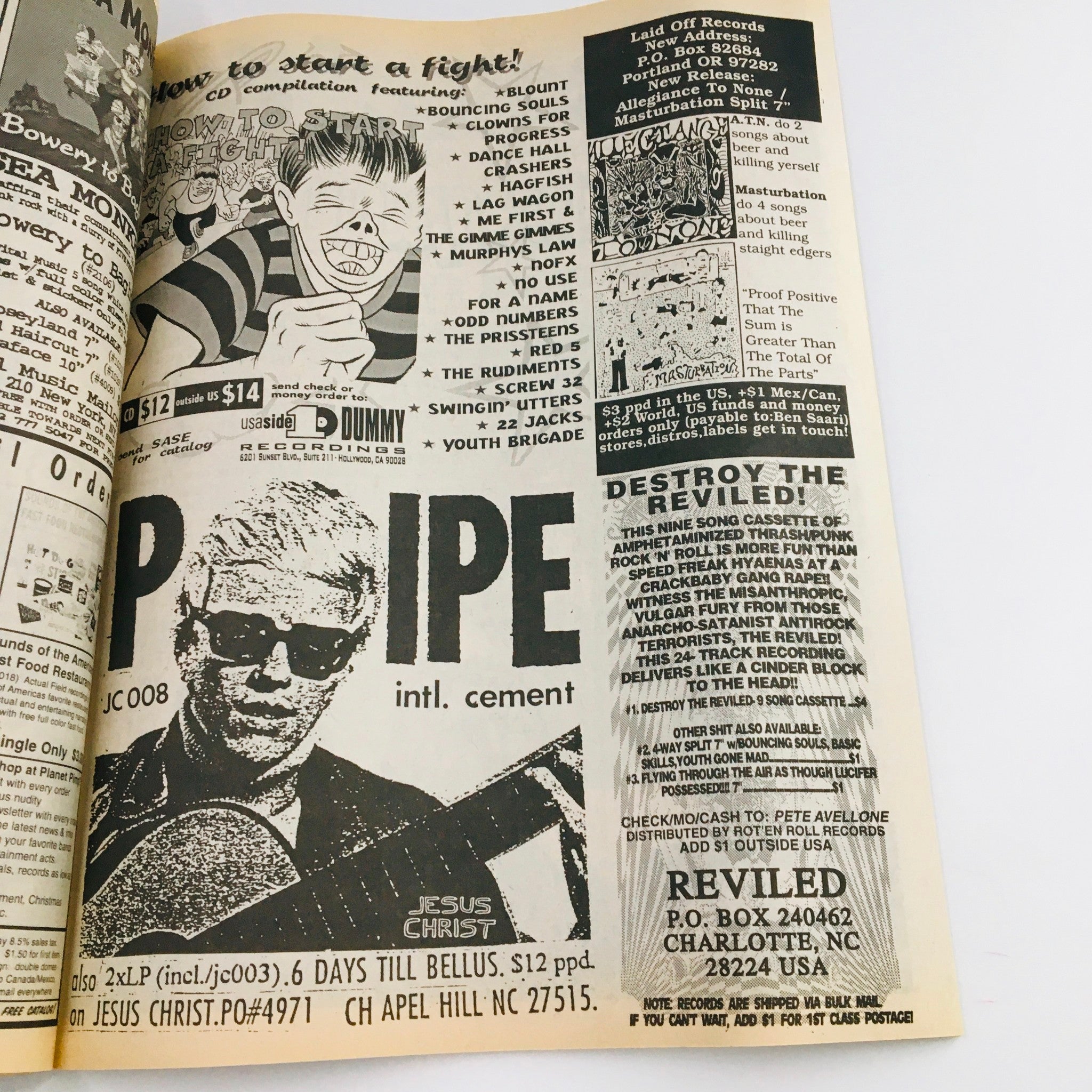 Interior advertisement page of Maximum RocknRoll Magazine September 1996 #160 promoting various punk bands and music releases, with illustrations reflecting punk culture.