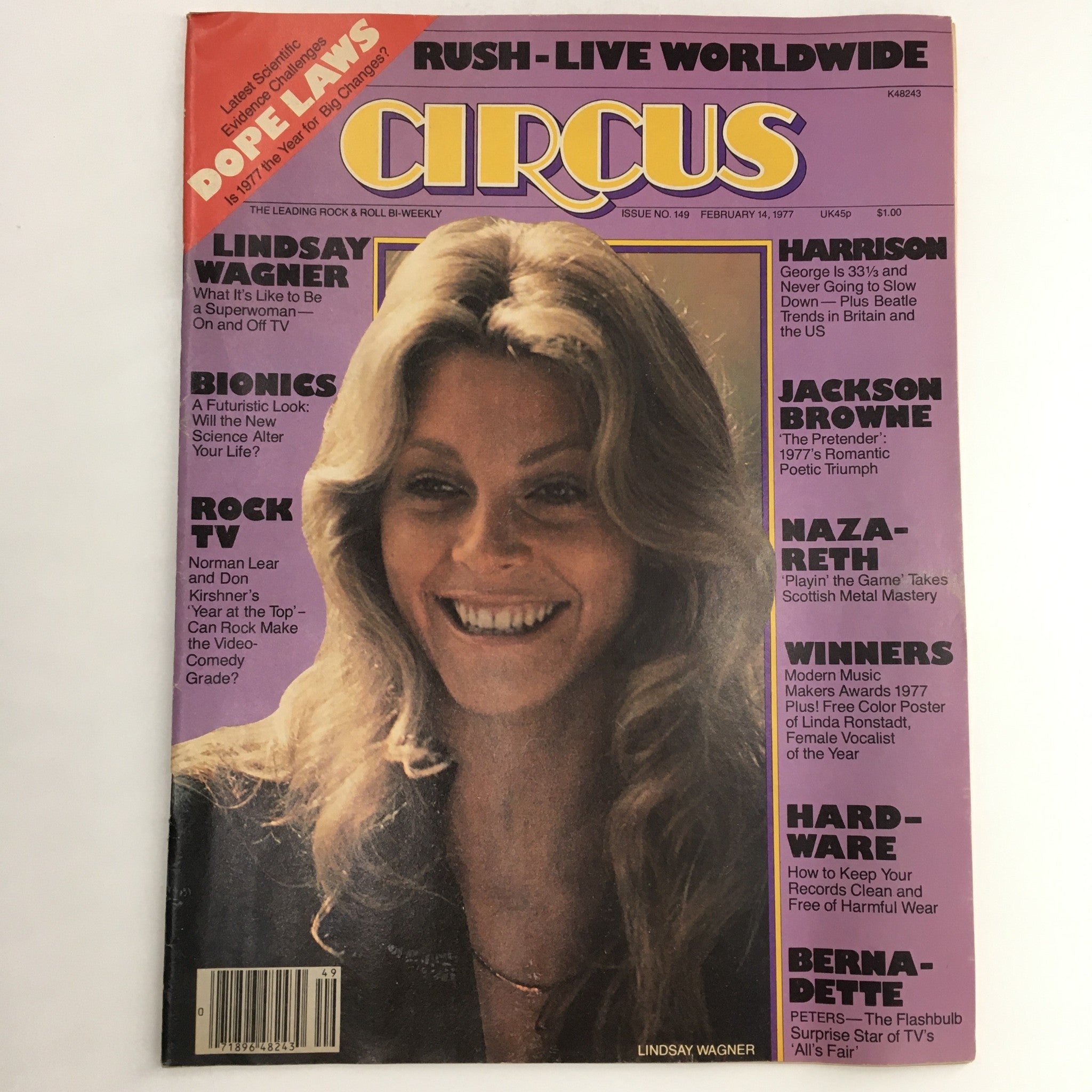 Circus Magazine February 14 1977 Lindsay Wagner & Linda Ronstadt Poster No Label