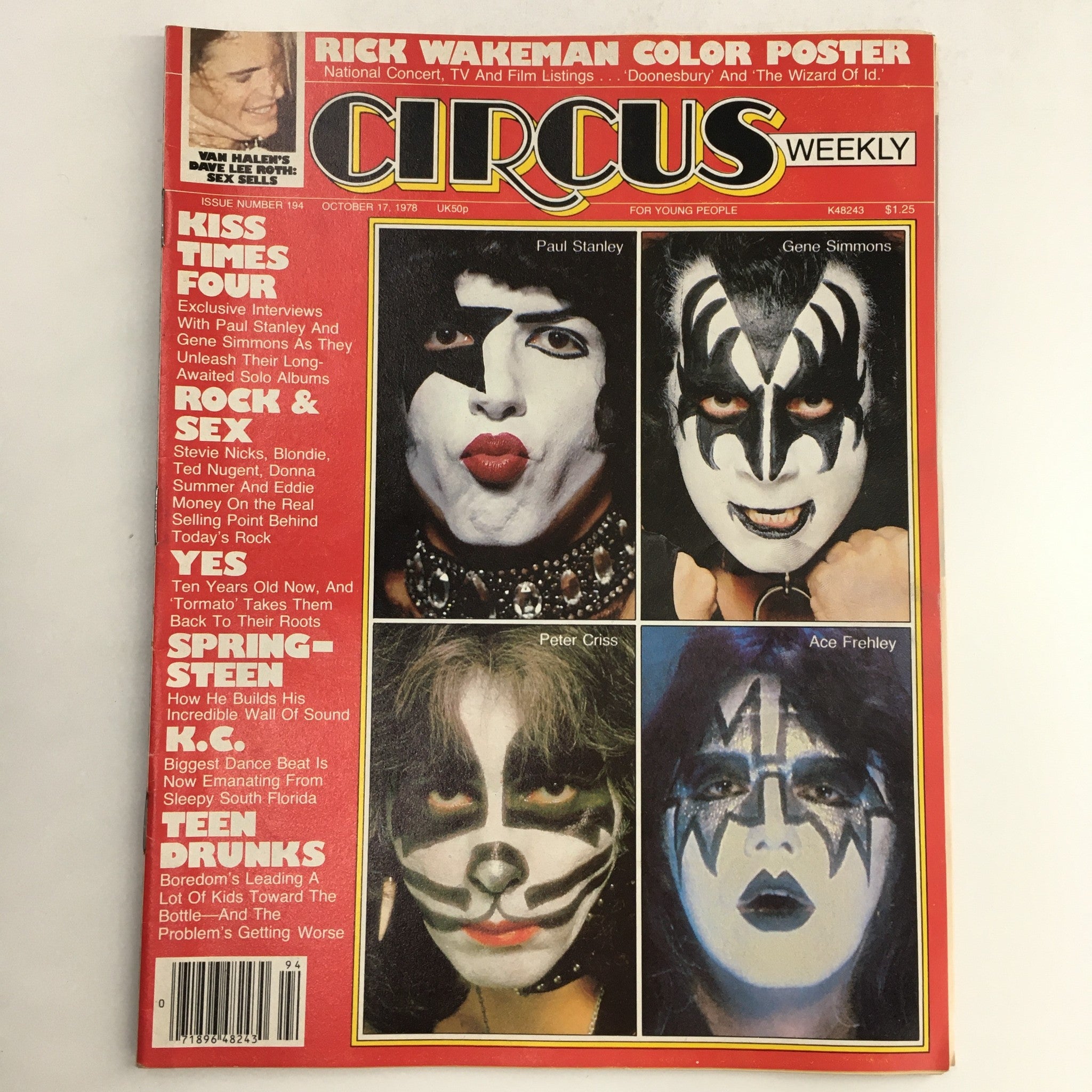 Circus Magazine October 17 1978 Paul Stanley & Rick Wakeman Poster No Label VG