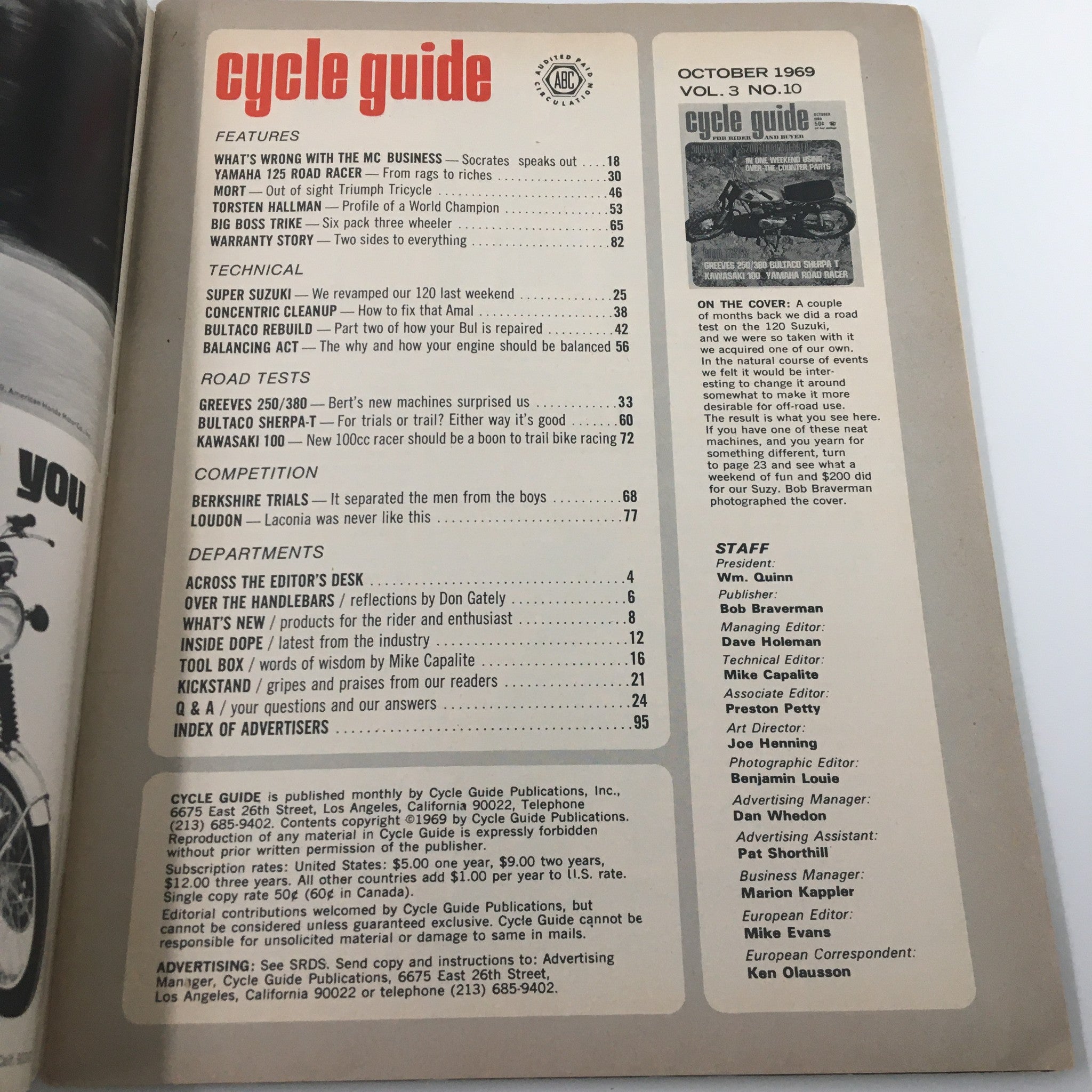 VTG Cycle Guide Magazine October 1969 Build This S200 Trailbreaker No Label