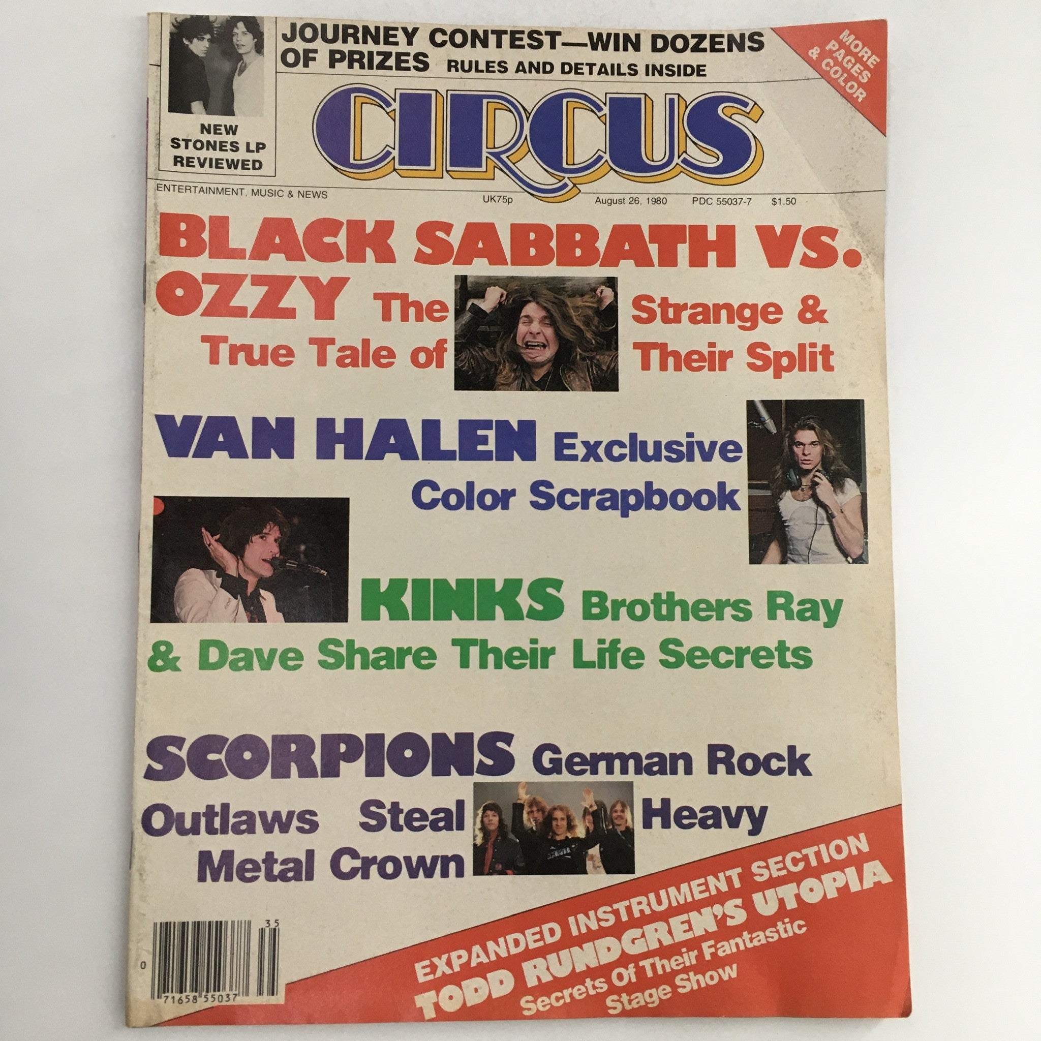 Circus Magazine August 26 1980 Ozzy Osborne & Van Halen & Ray & Dave, No Label