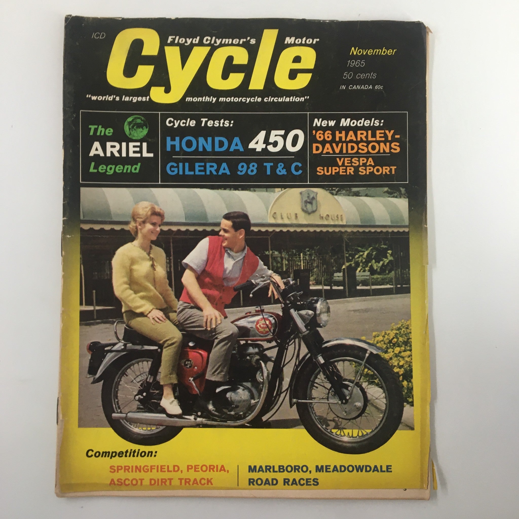 VTG Cycle Magazine November 1965 Honda 450 Gilera 98 T & C Cycle Test No Label