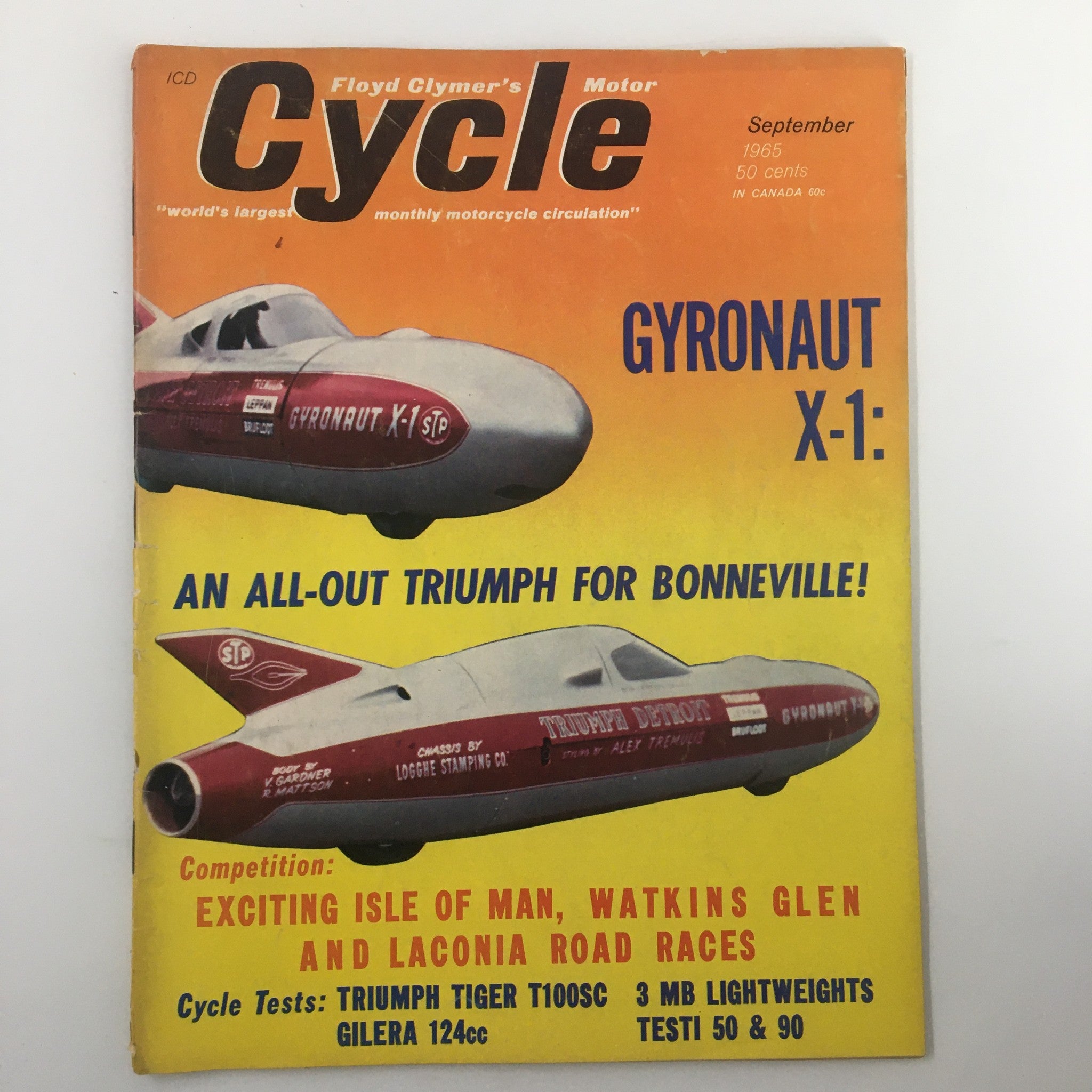 VTG Cycle Magazine September 1965 Gyronaut X-1 An All-Out Triumph No Label