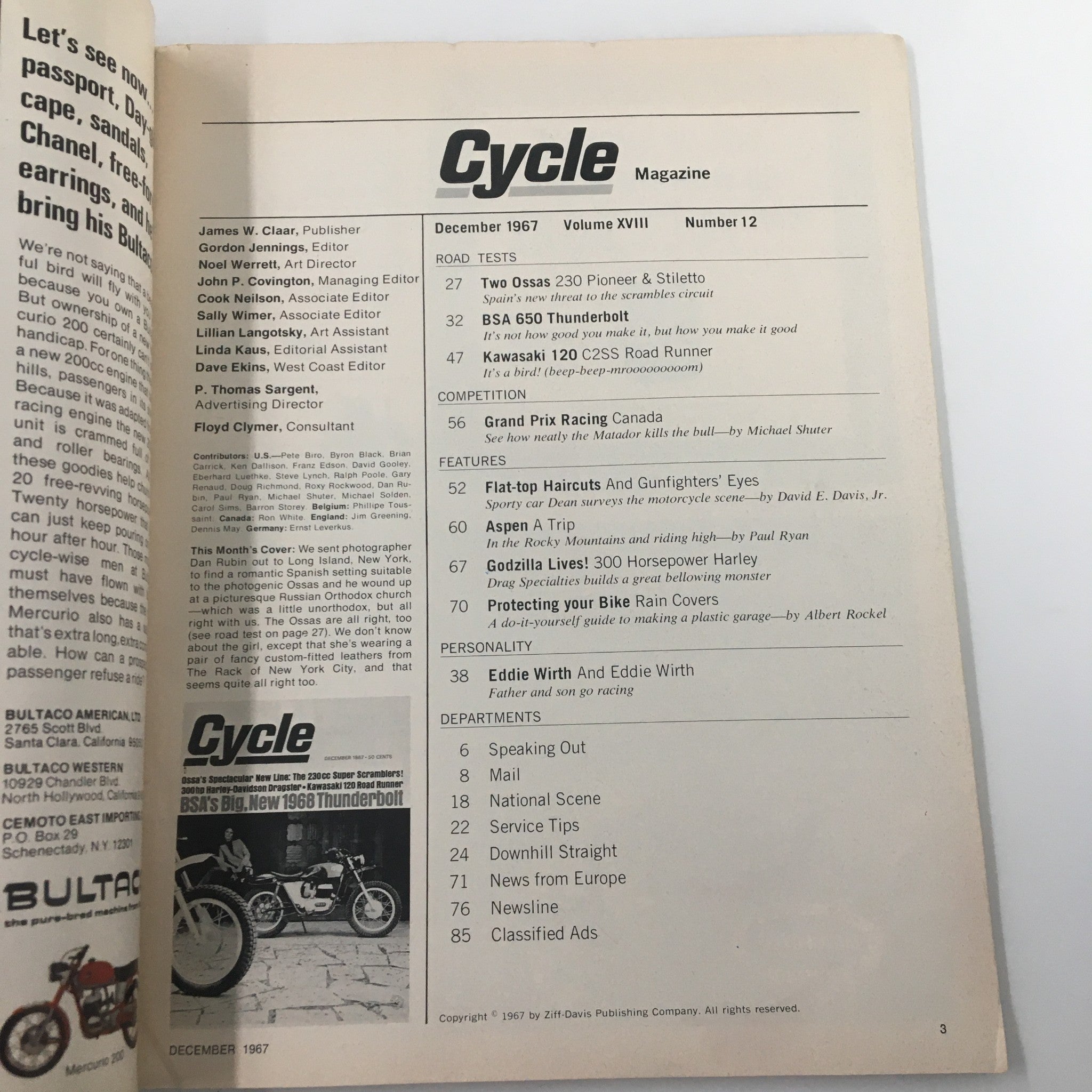 VTG Cycle Magazine December 1967 BSA's Big New 1968 Thunderbolt No Label