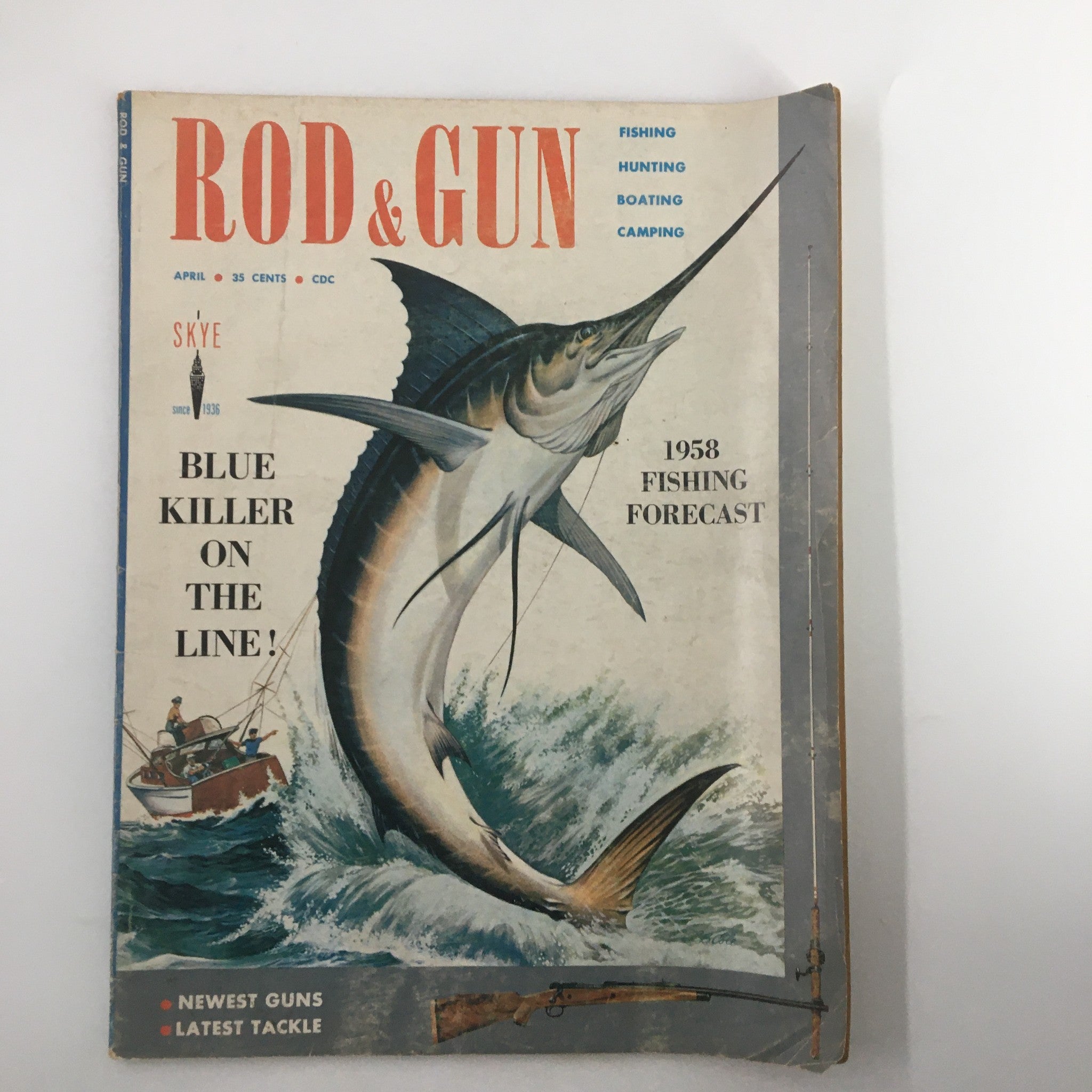 VTG Rod & Gun Magazine April 1958 Blue Killer On The Line No Label