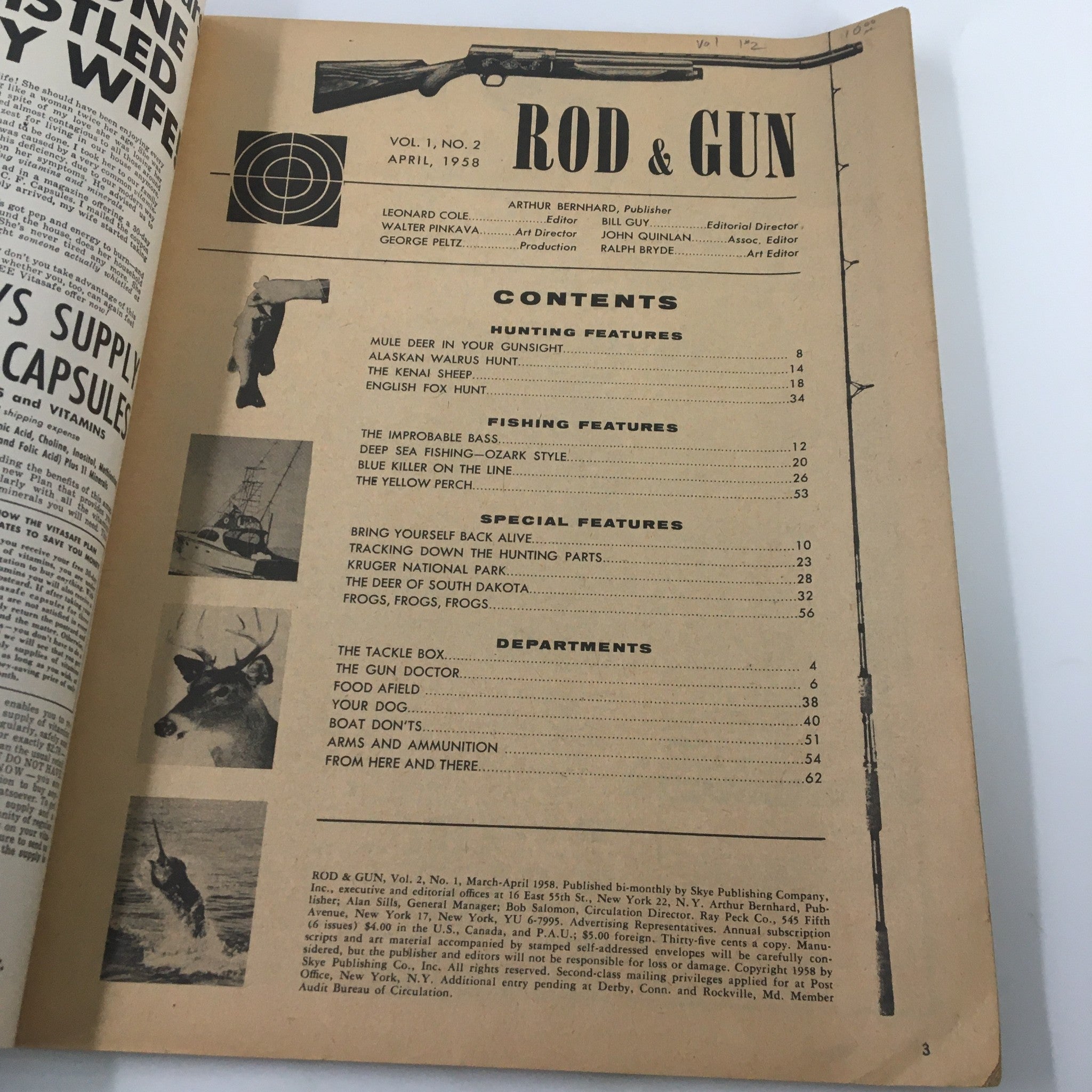 VTG Rod & Gun Magazine April 1958 Blue Killer On The Line No Label