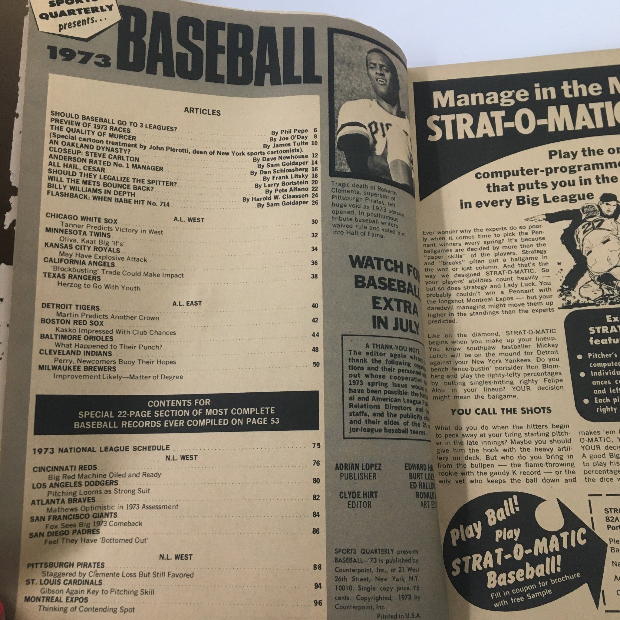 VTG Baseball Magazine Spring 1973 Steve Carlton & Billy Williams No Label