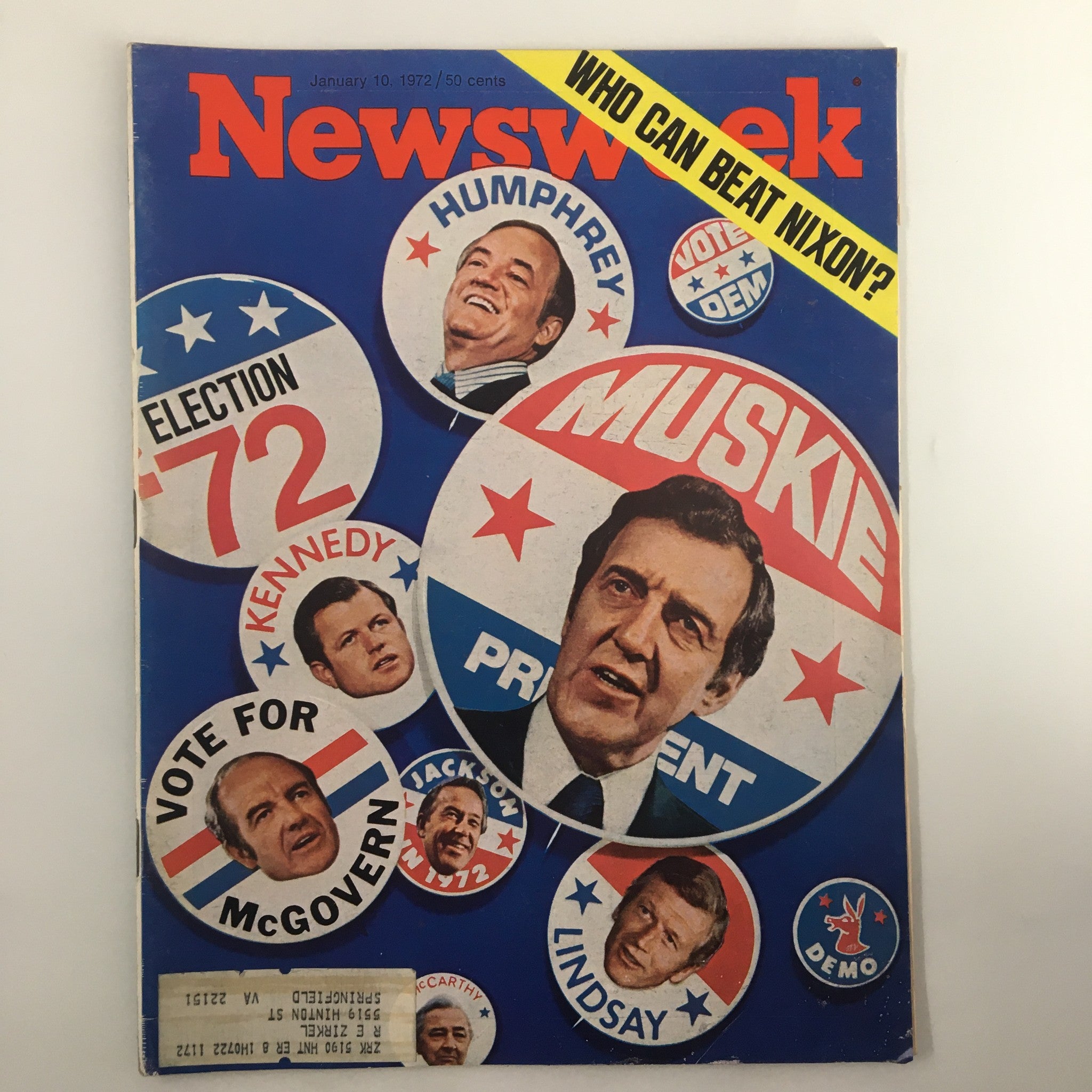 VTG Newsweek Magazine January 10 1972 Hubert Humphrey, Edmund Muskie