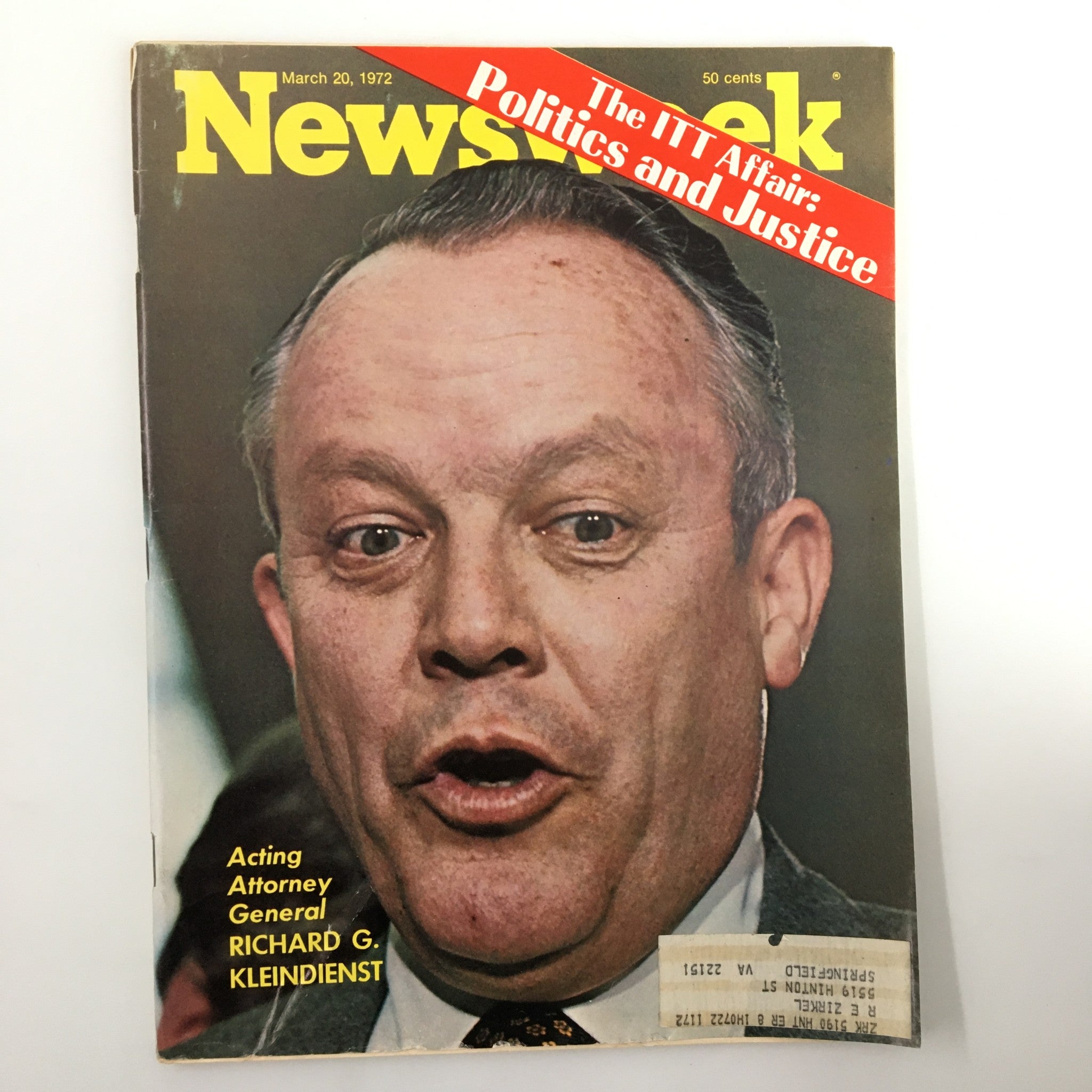 VTG Newsweek Magazine March 20 1972 Acting Atty. General Richard D. Kleindienst