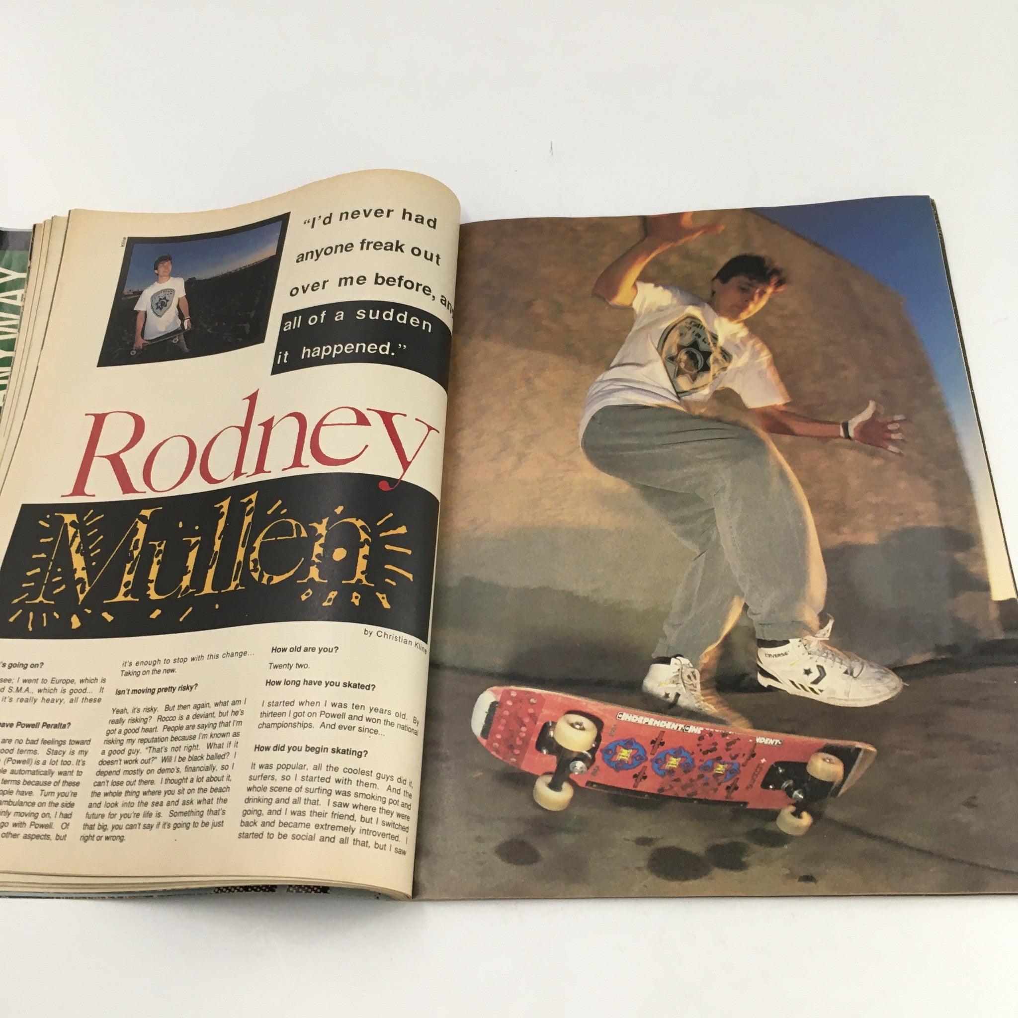 Interior page of Skateboard Poweredge Magazine September 1989 Vol 2 #8 featuring an article on skateboarder Rodney Mullen.